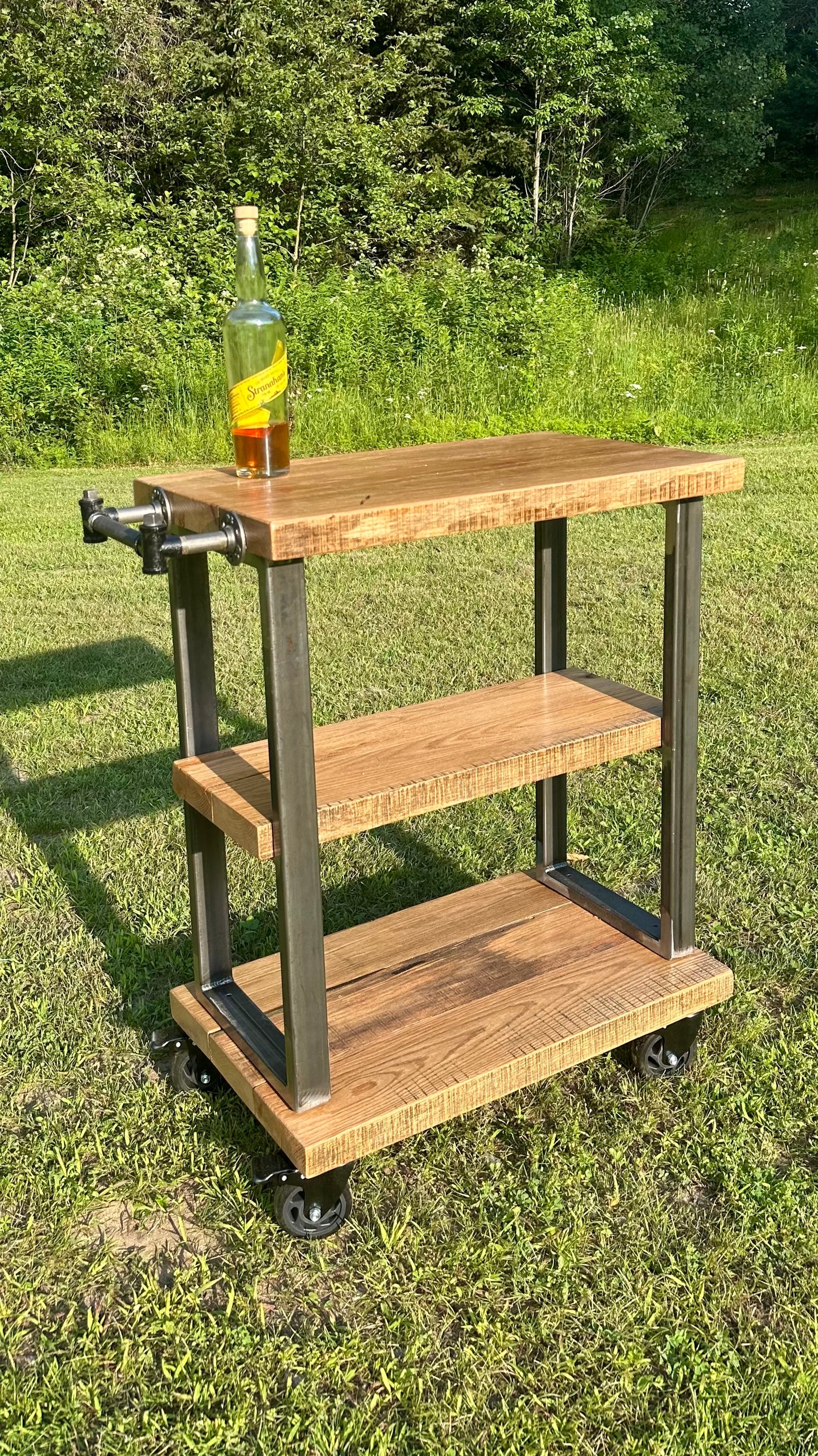 2 1/2’ L Rustic Reclaimed Oak Wood Bar Cart / Kitchen Island