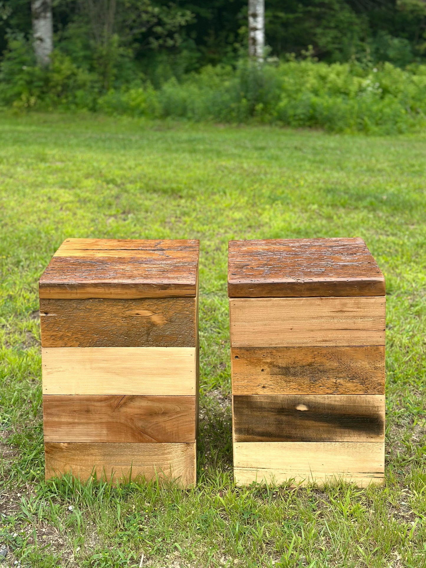 2 x Mixed Reclaimed Wood Tables / Stands