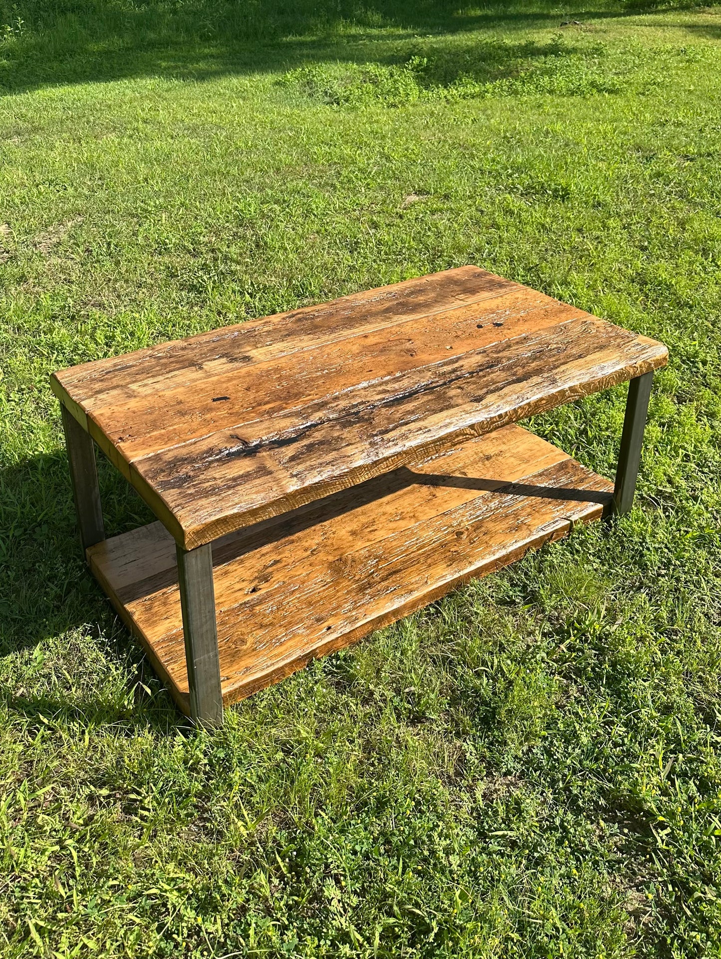 4' L Rustic Reclaimed Wood + Steel Coffee Table