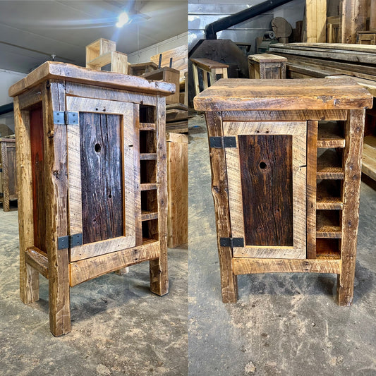 Rustic Wood Bar Height Cabinet w/Wine Bottle Storage