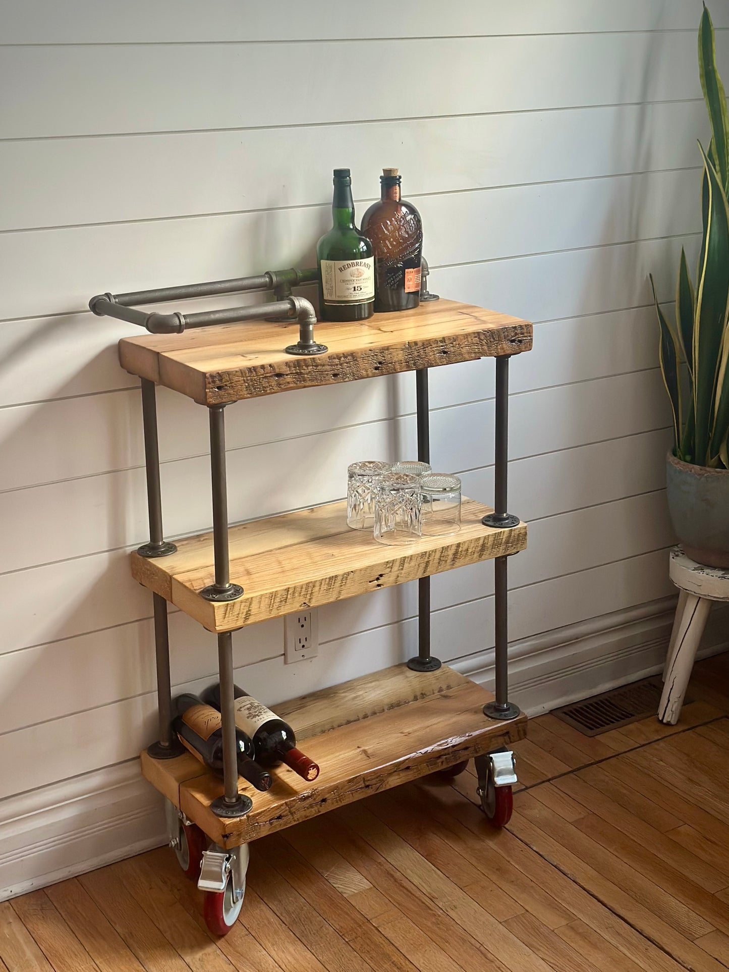 2’ L Rustic Reclaimed Wood + Iron Bar Cart
