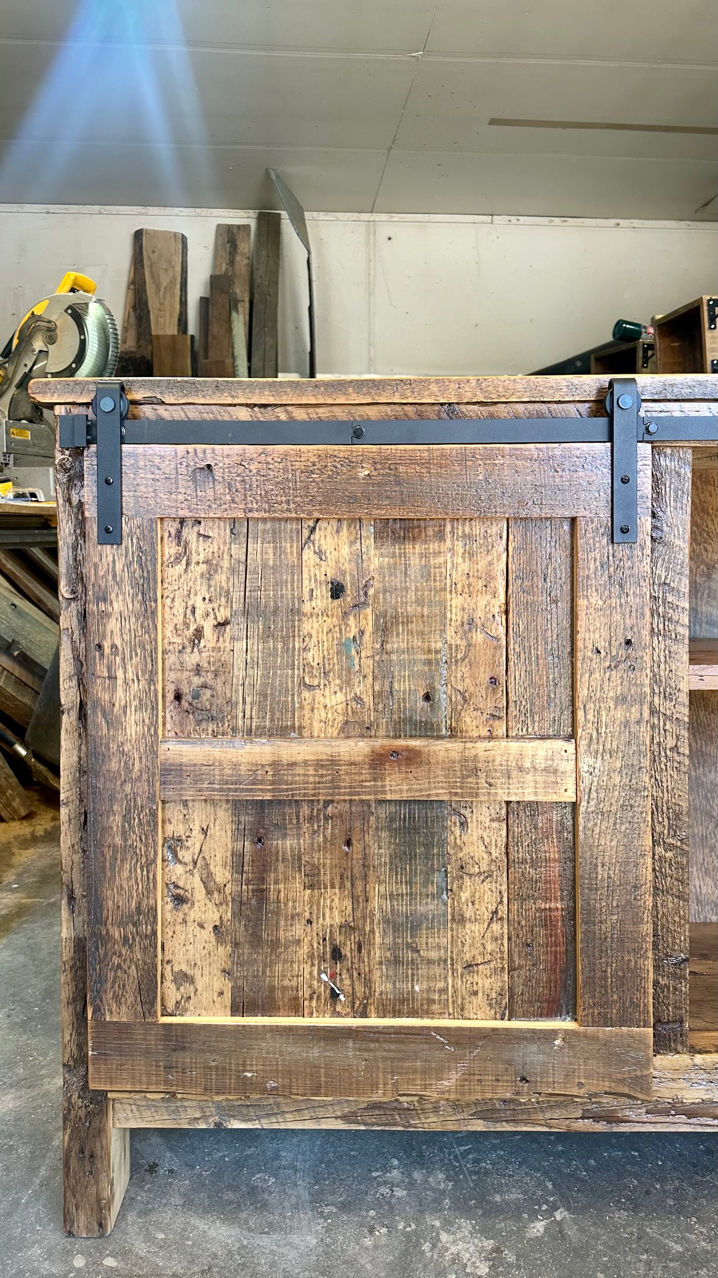 52” L Rustic Wood Barn Door Bar Cabinet