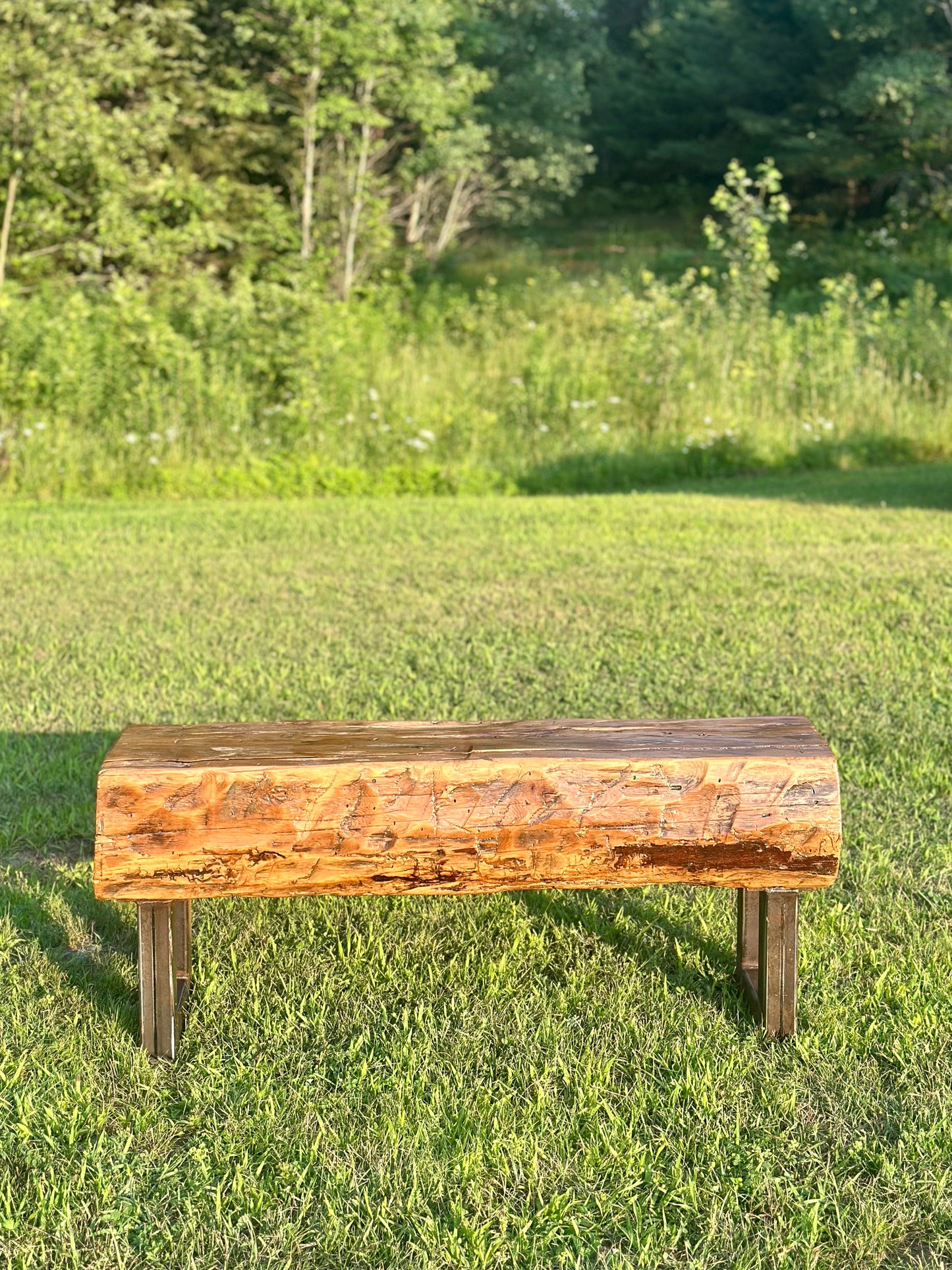 3 1/2’ L Rustic Reclaimed Barn Wood Beam Bench
