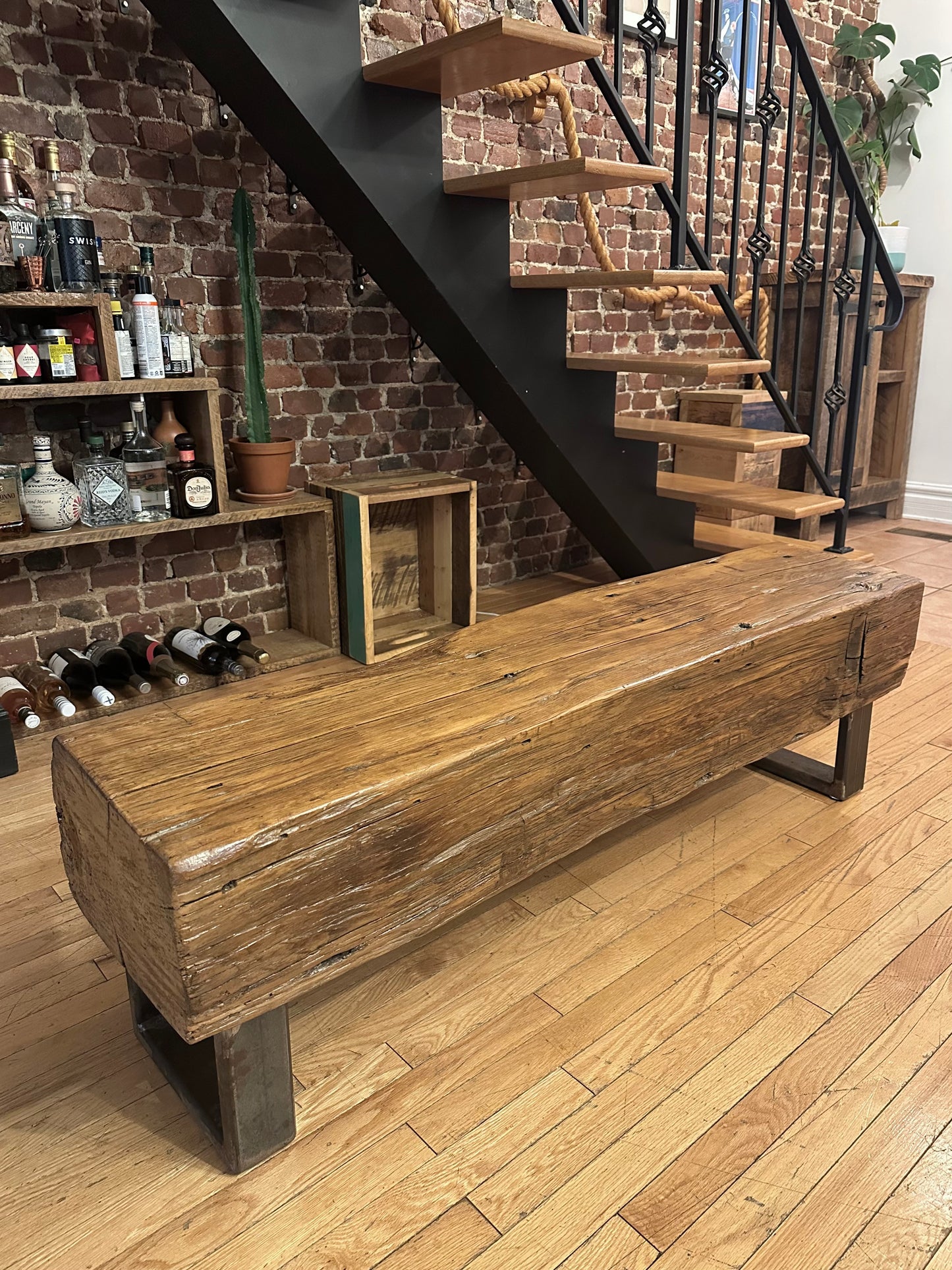 4.5' L Rustic Reclaimed Wood Beam Bench
