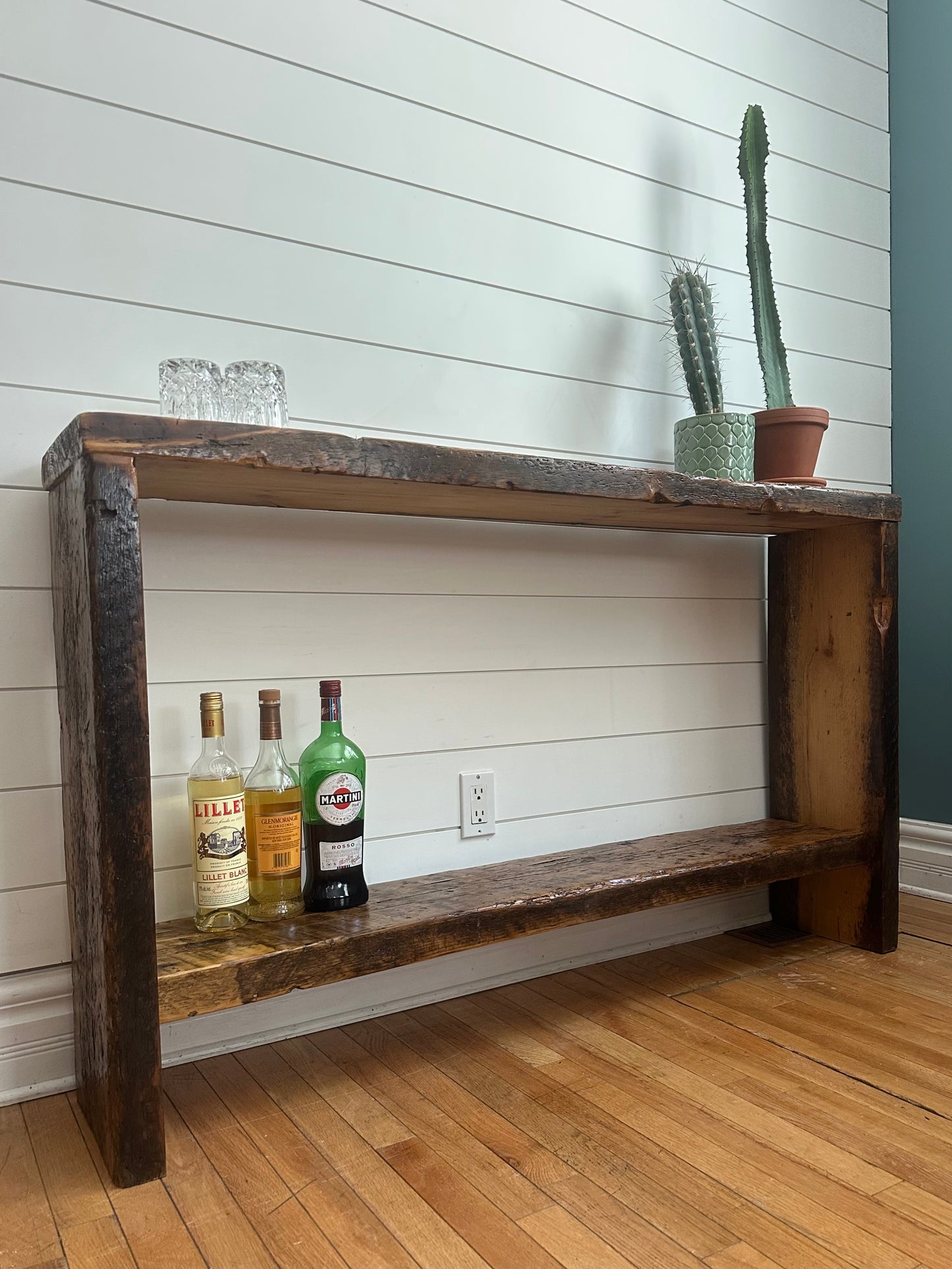 4 1/2’ L Rustic Reclaimed Wood Minimalist Console Table