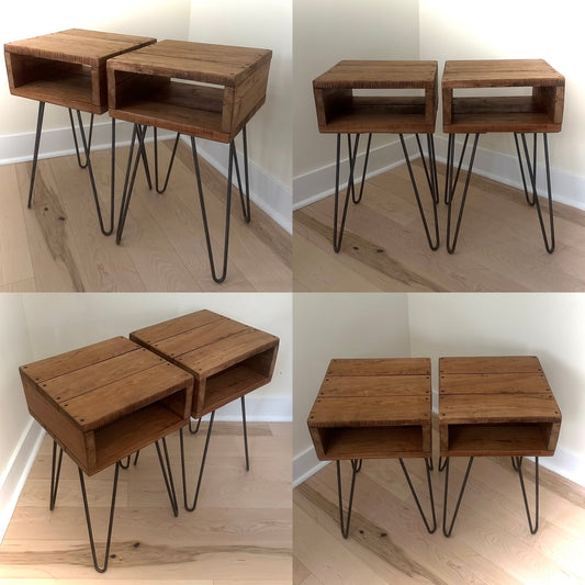 2 x Rustic Cherry Wood Side Tables / Night Stands