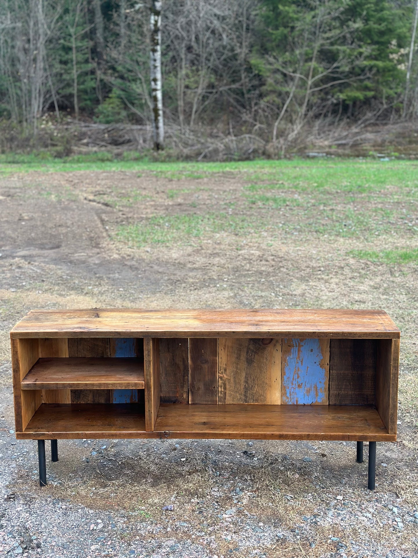 Rustic Reclaimed Wood Media Stand / Table on Pin legs