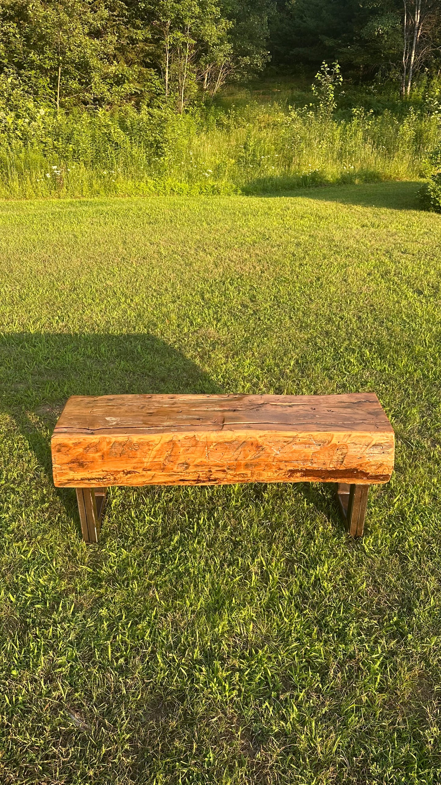 3 1/2’ L Rustic Reclaimed Barn Wood Beam Bench