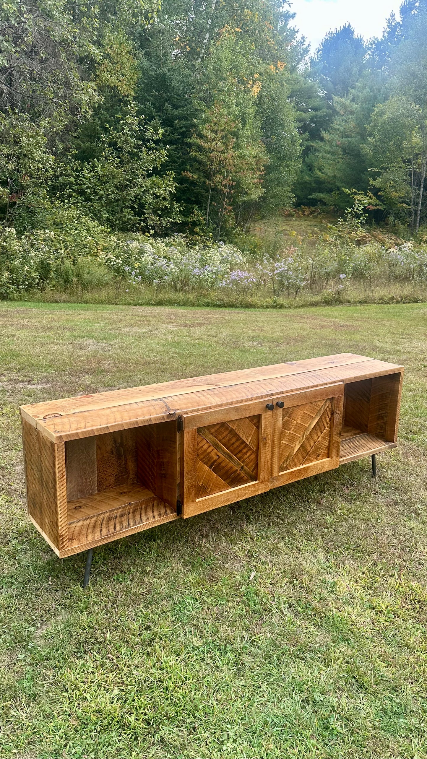 6’ L Rustic Reclaimed Wood MCM Inspired Media Cabinet