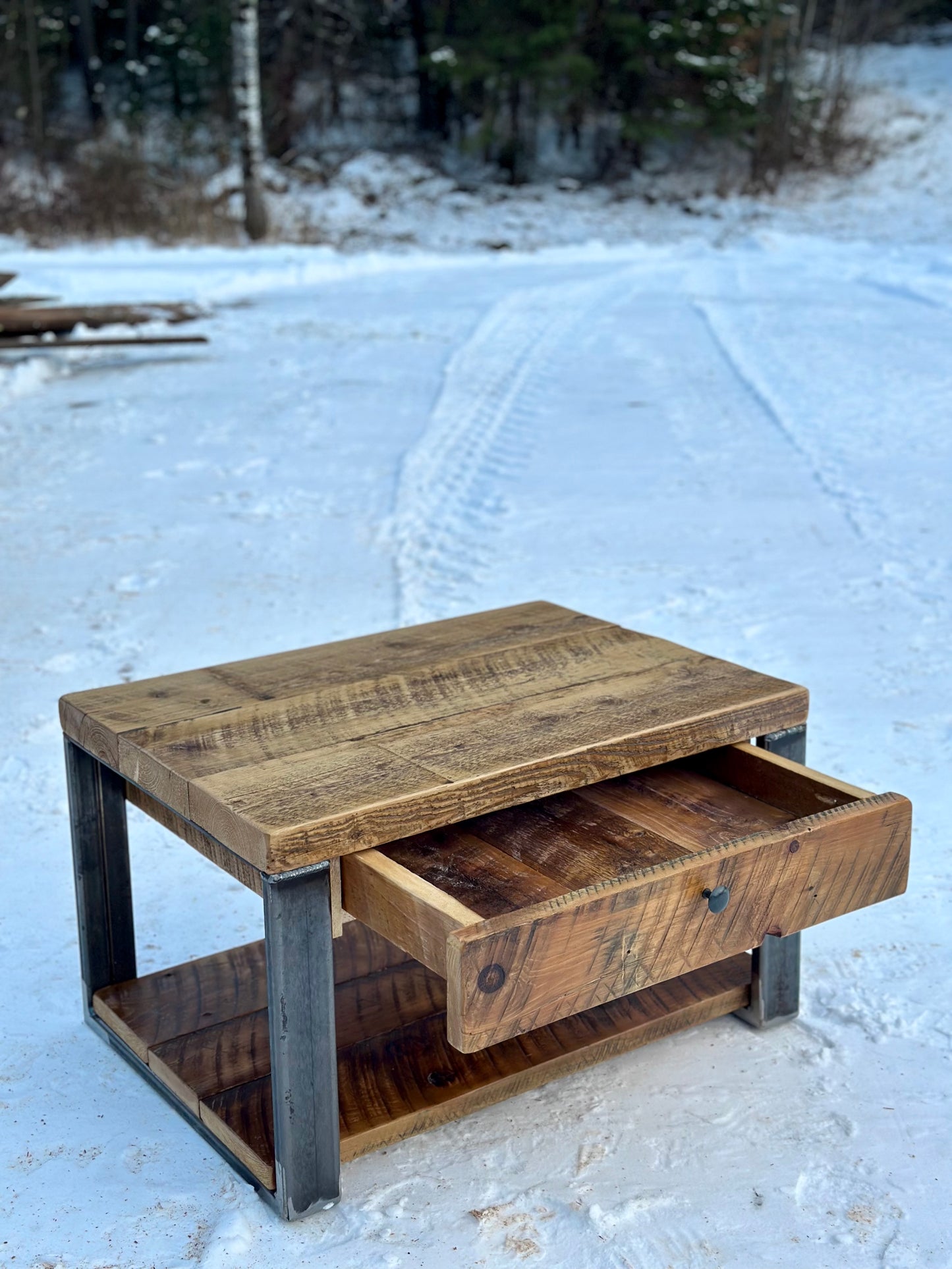Rustic Reclaimed Wood & Steel Coffee Table