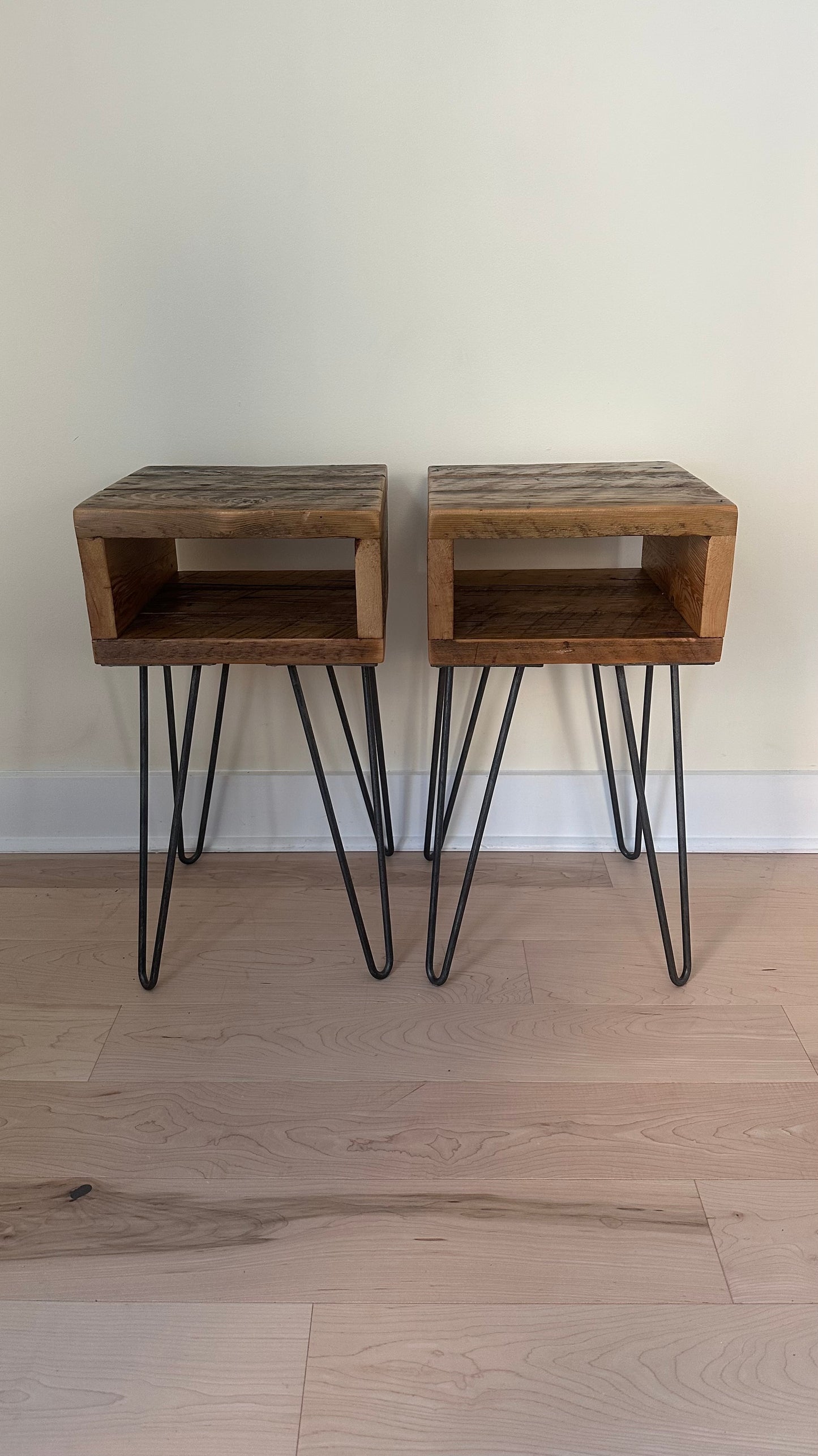 Set of 2 x Rustic Wood Side Tables / Night Stands