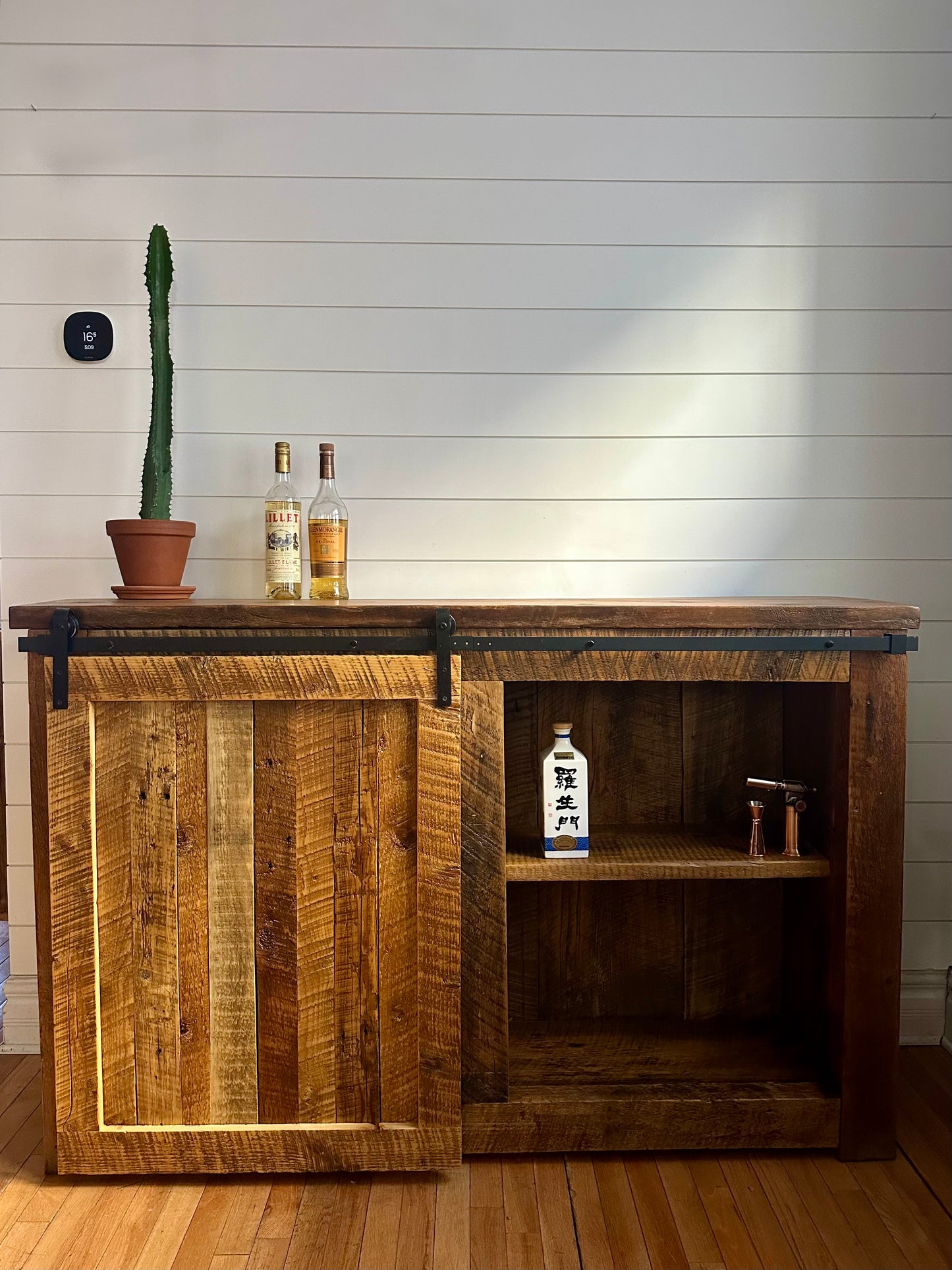 5’ L Rustic Reclaimed Wood Barn Door Cabinet