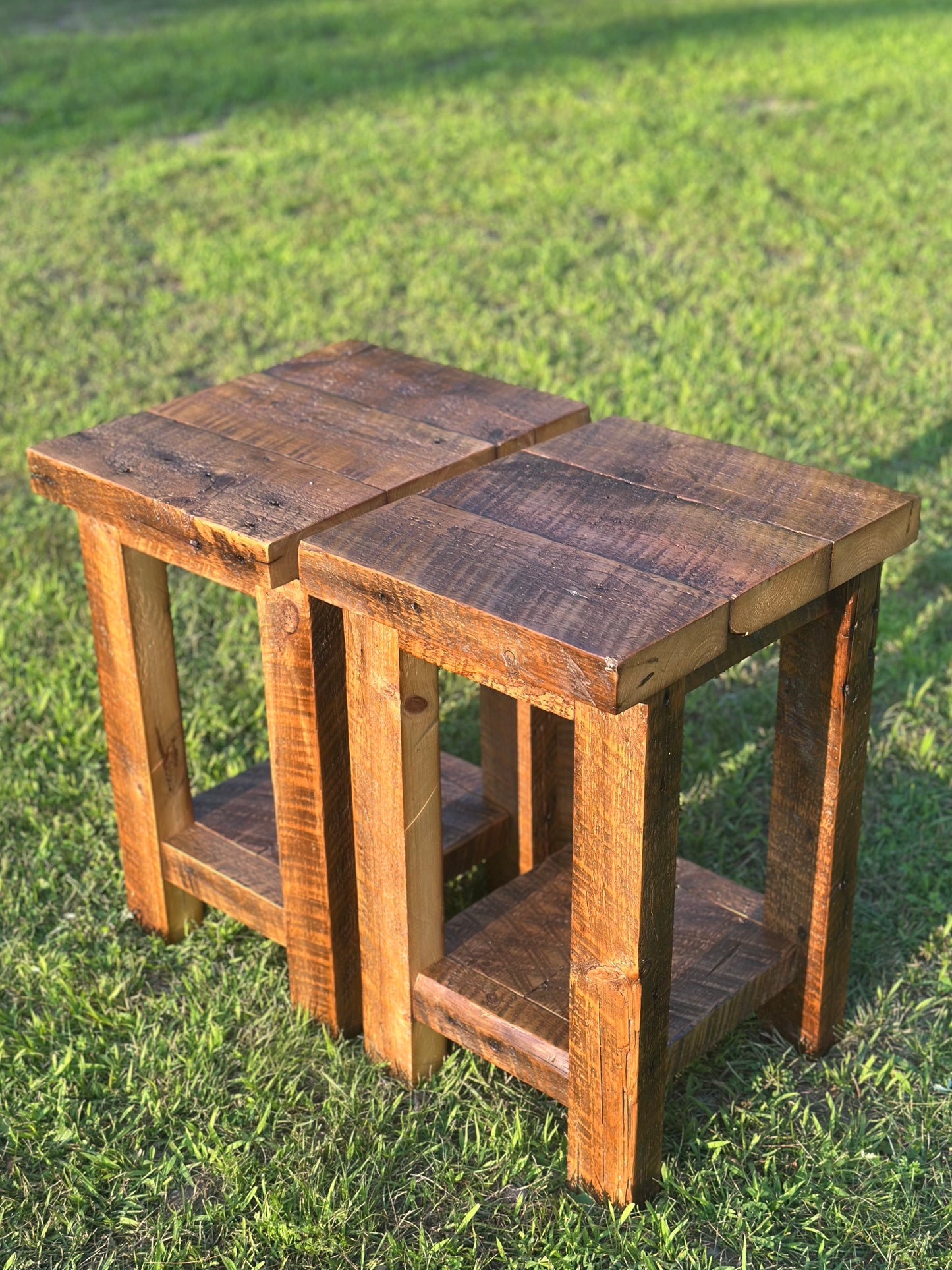 Set of 2 x Rustic Wood Side Tables Night Stands