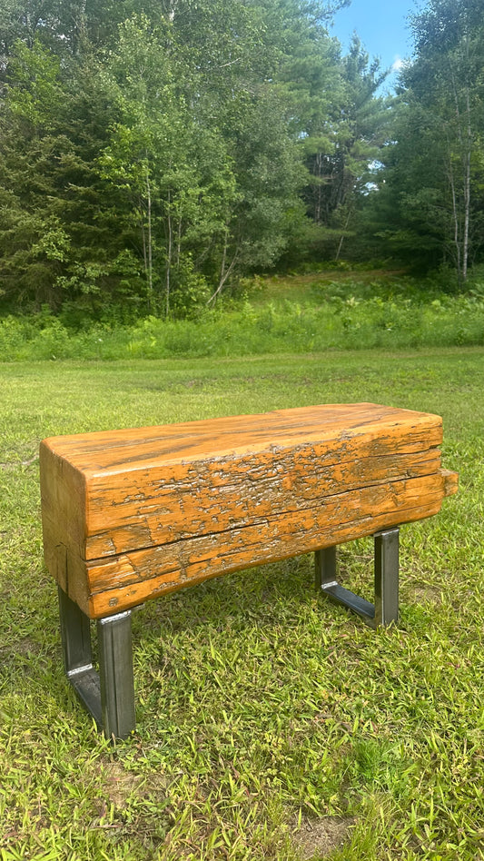 3' L Rustic Wood Beam Bench