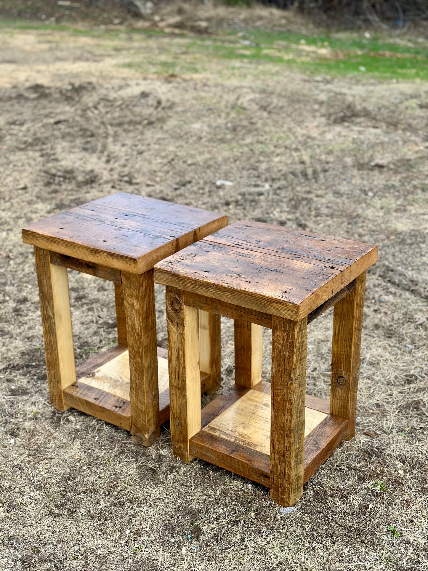 2 x Rustic Wood Side Tables / Night Stands