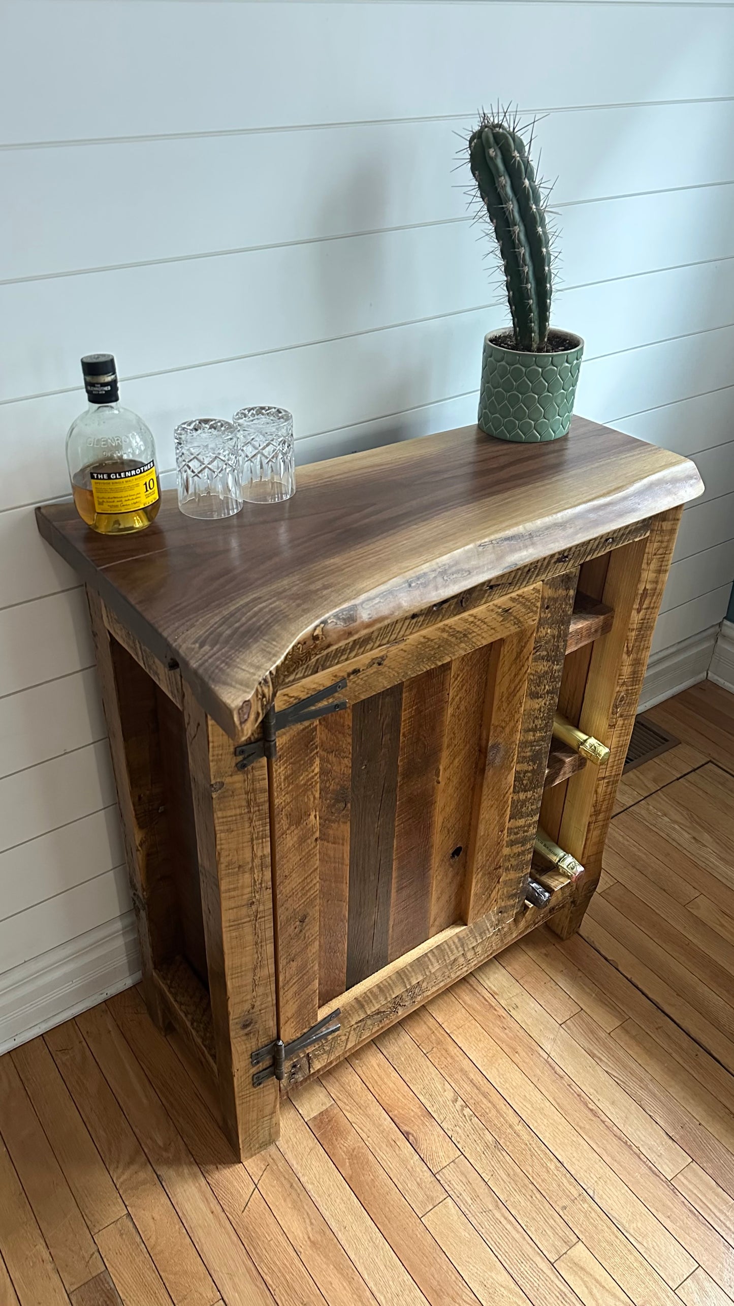 32” L Compact Rustic Wood Bar / Kitchen Cabinet