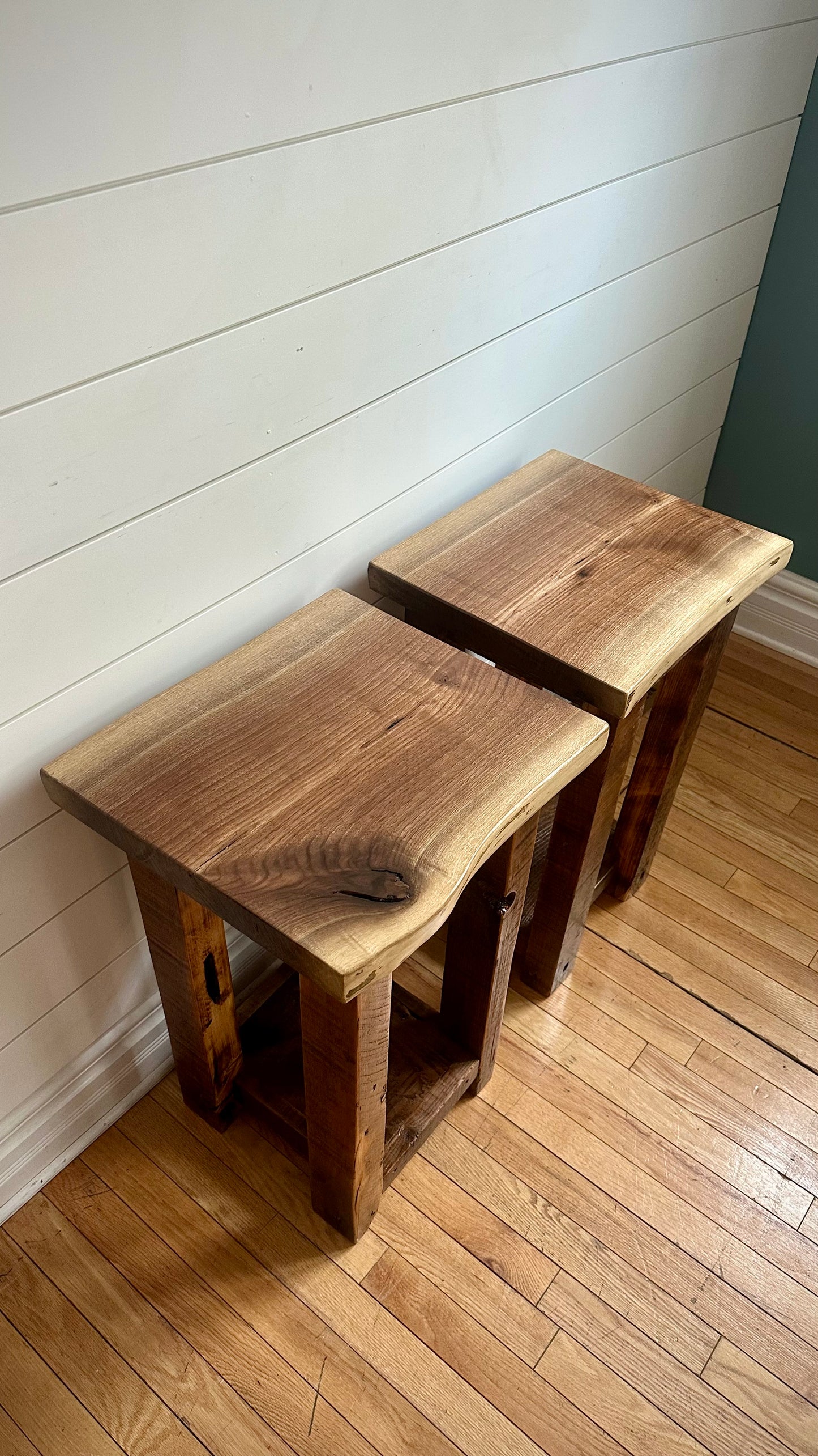 Set of 2 Live Edge Rustic Wood Tables / Night Stands