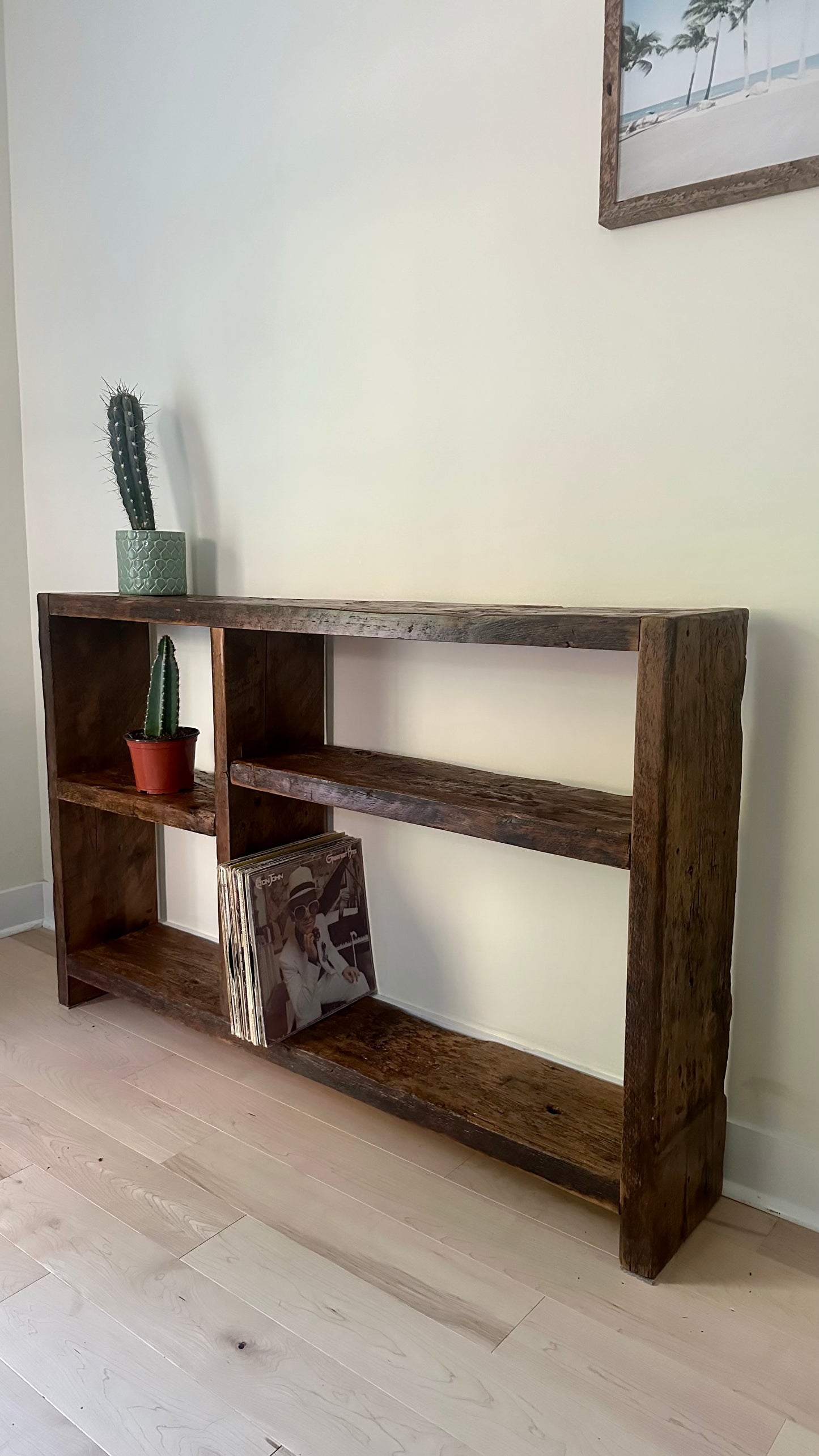 5’ L Rustic Reclaimed Wood Minimalist Shelf / Console Table
