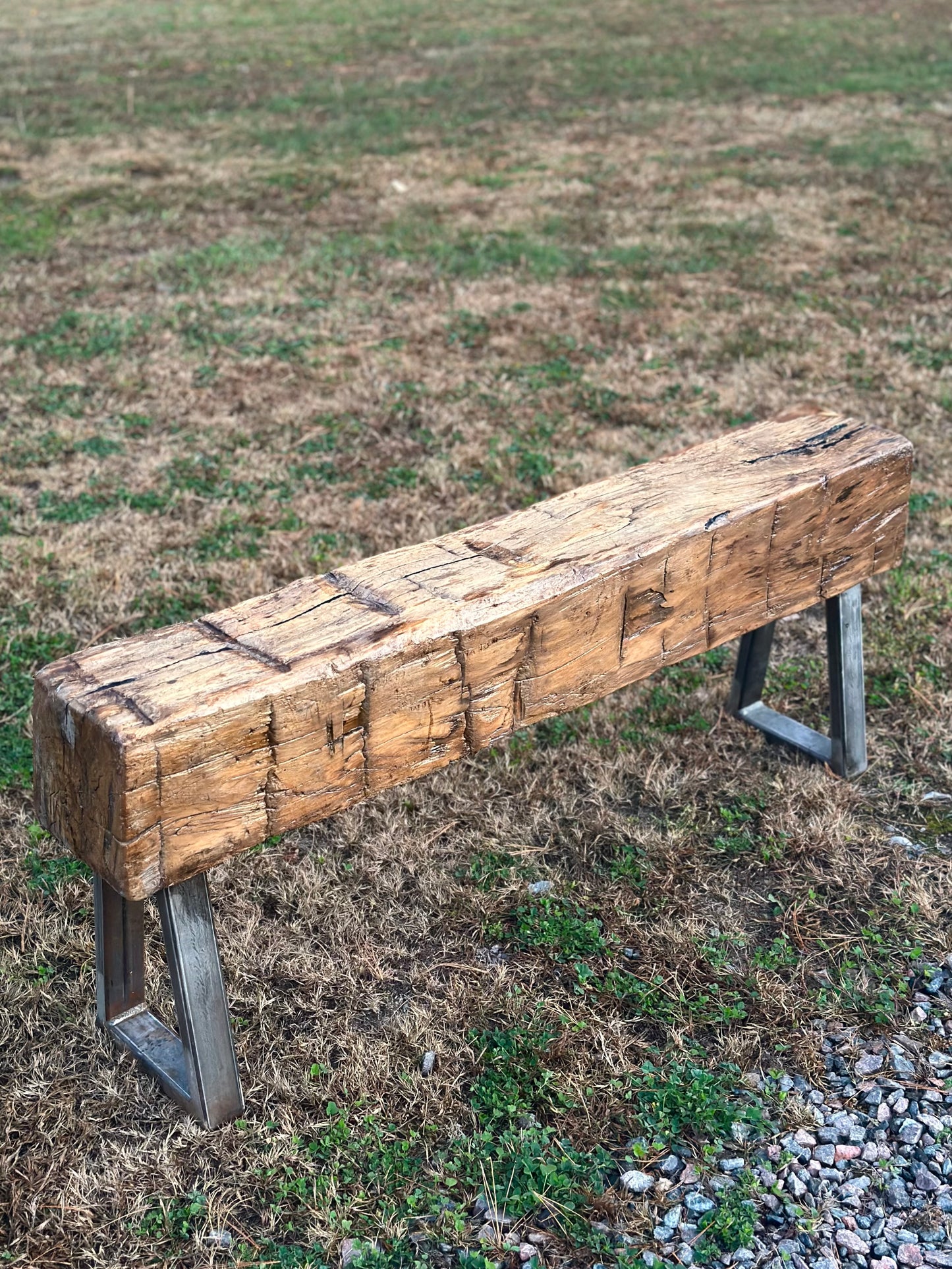 4’ Rustic Reclaimed Maple Wood Beam Bench