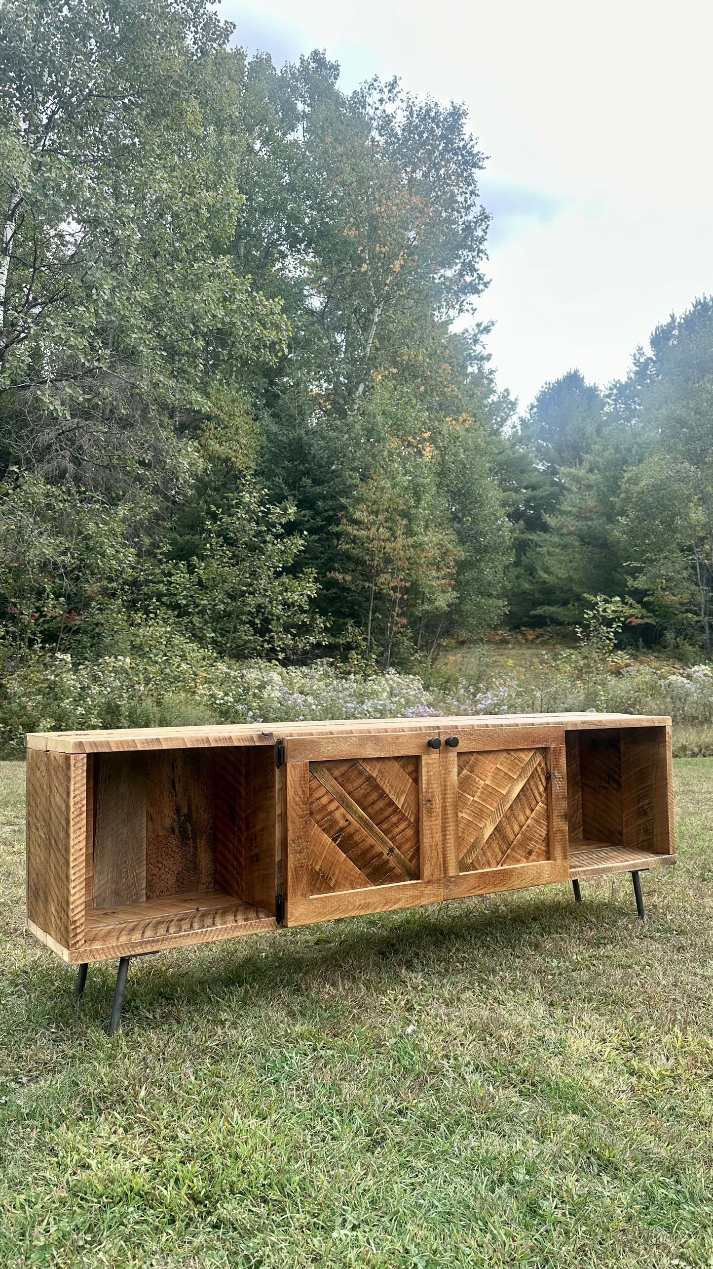 6’ L Rustic Reclaimed Wood MCM Inspired Media Cabinet