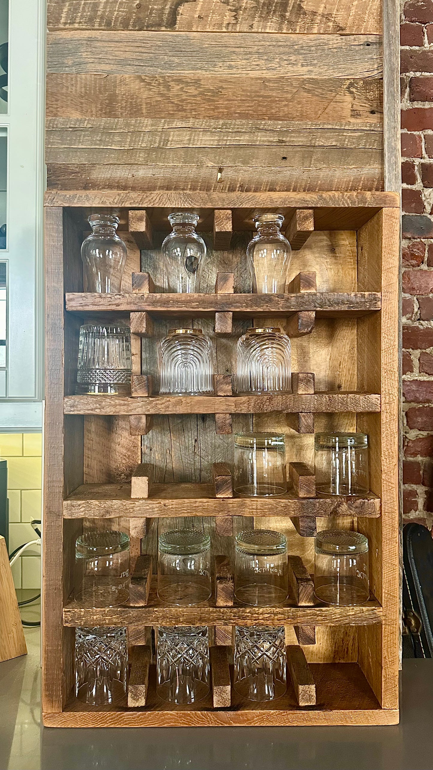 20" L Rustic Wood Coffee Mug Shelf