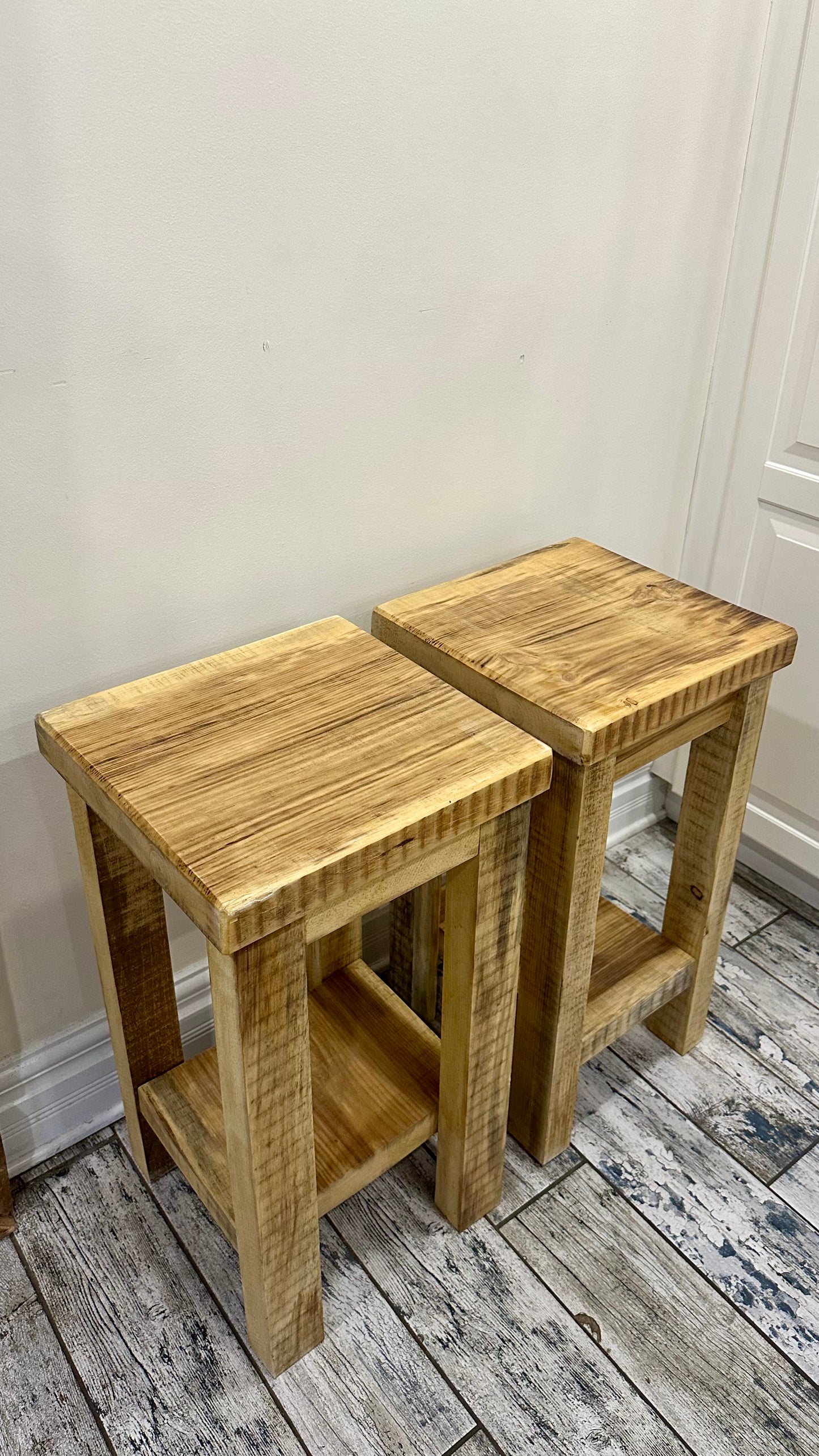 2 X Rustic Wood Side Tables / Night Stands