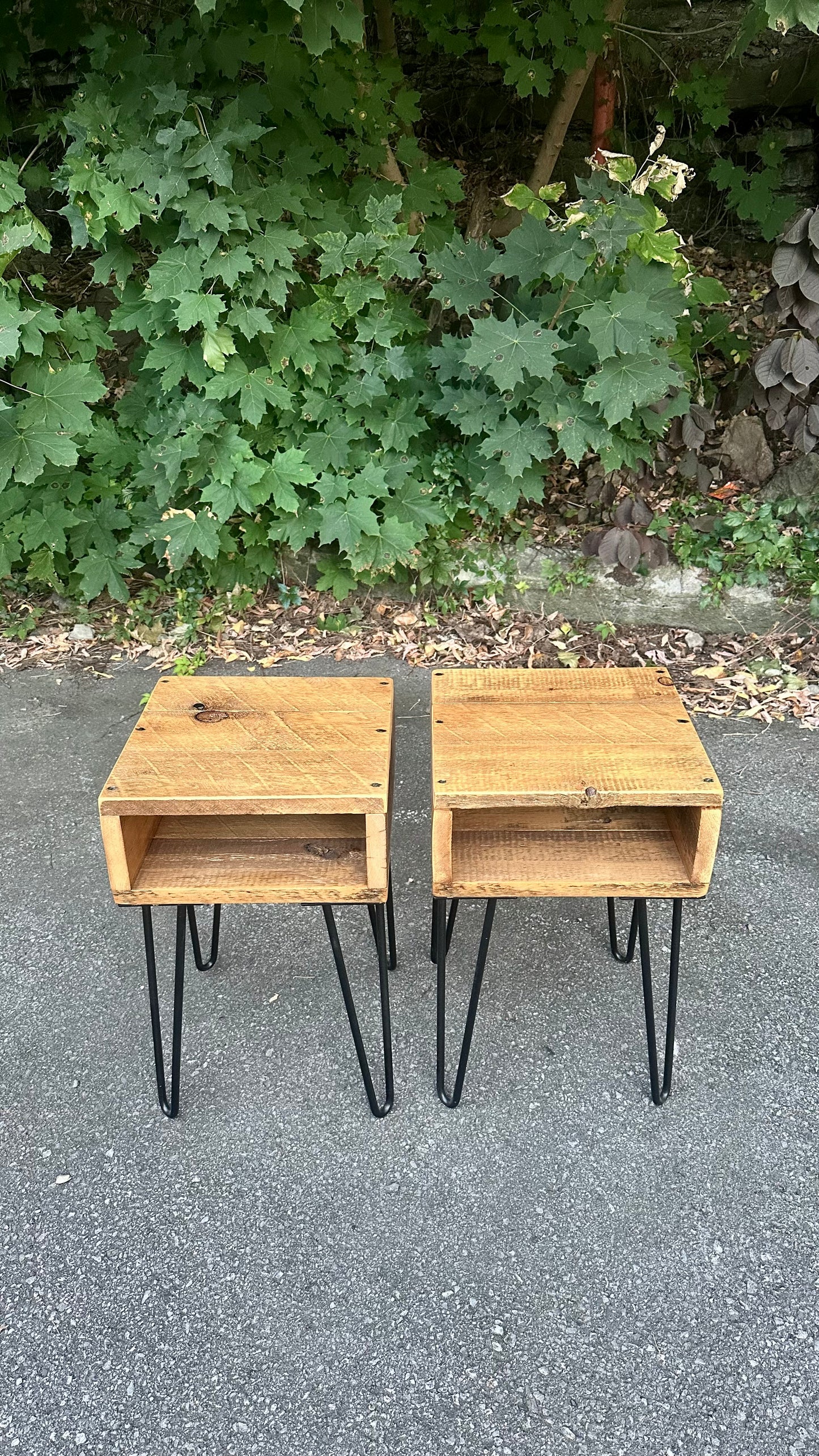 2 x Rustic Reclaimed Wood Night Stands / Side Tables