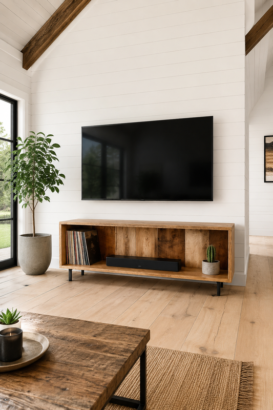 4.5' L Rustic Wood Media Stand