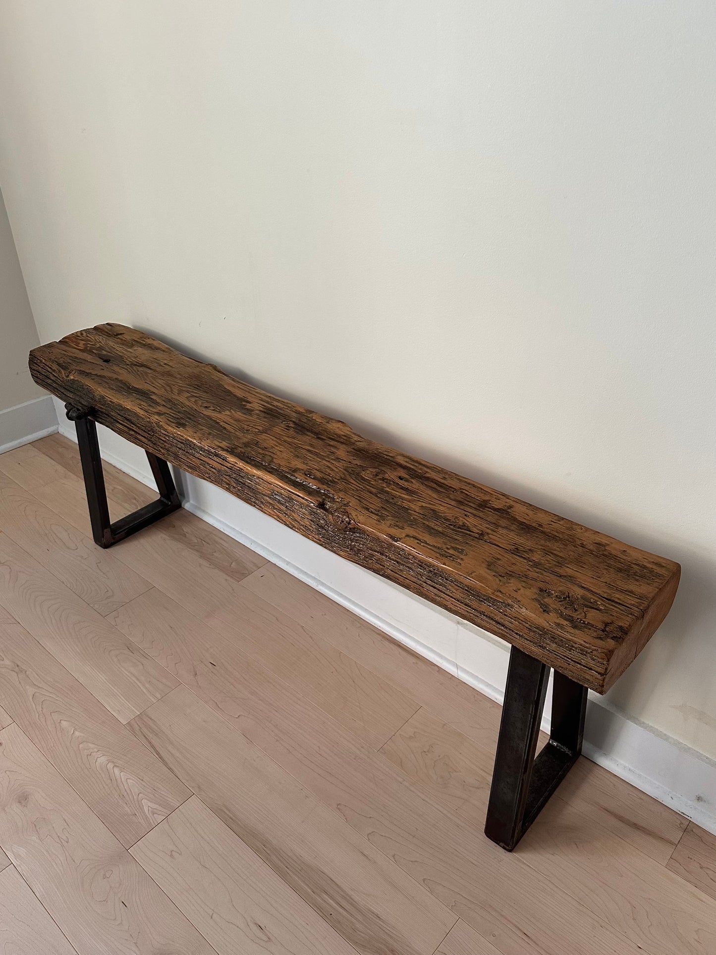 4 1/2’ Rustic Reclaimed Wood + Steel Bench