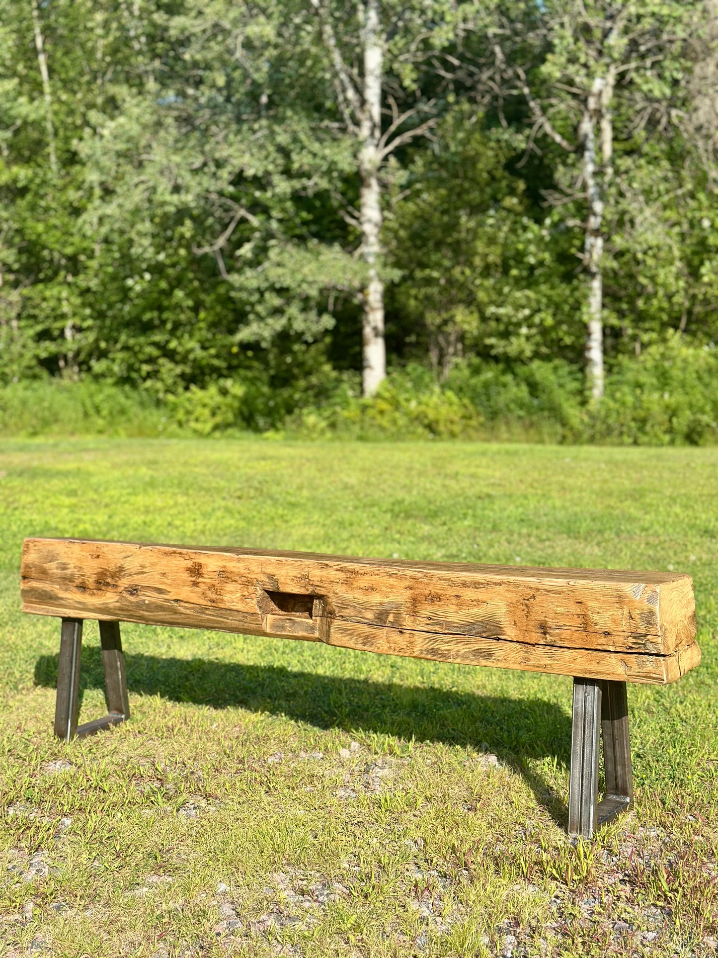 5’ L Rustic Barn Wood Beam + Steel Bench