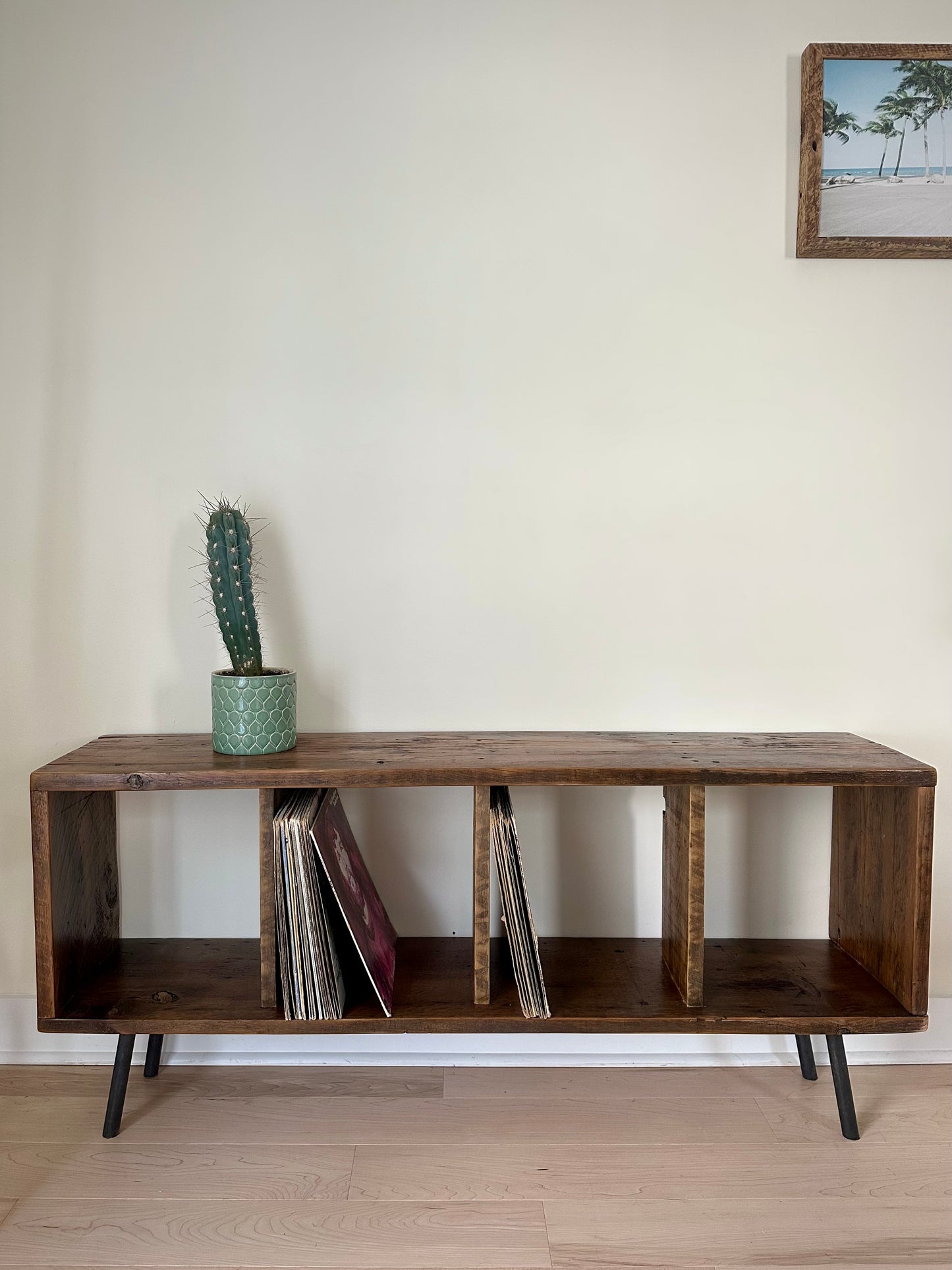 5’ L Rustic Reclaimed Wood Media / Vinyl Console