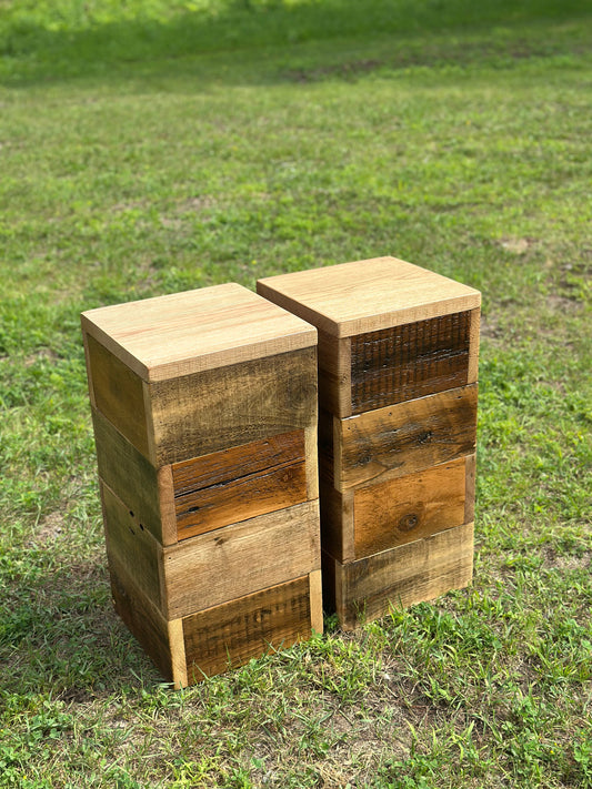 2 x Mixed Reclaimed Wood Tables / Stands