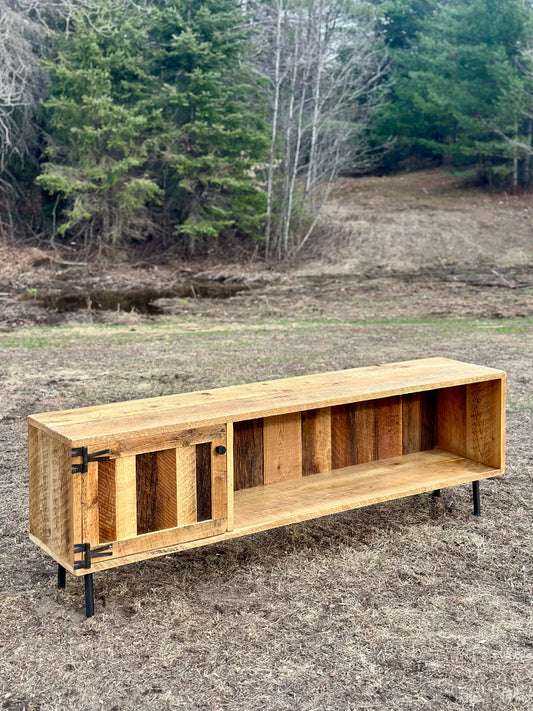 6' L Rustic Wood Media Stand on Pin Legs