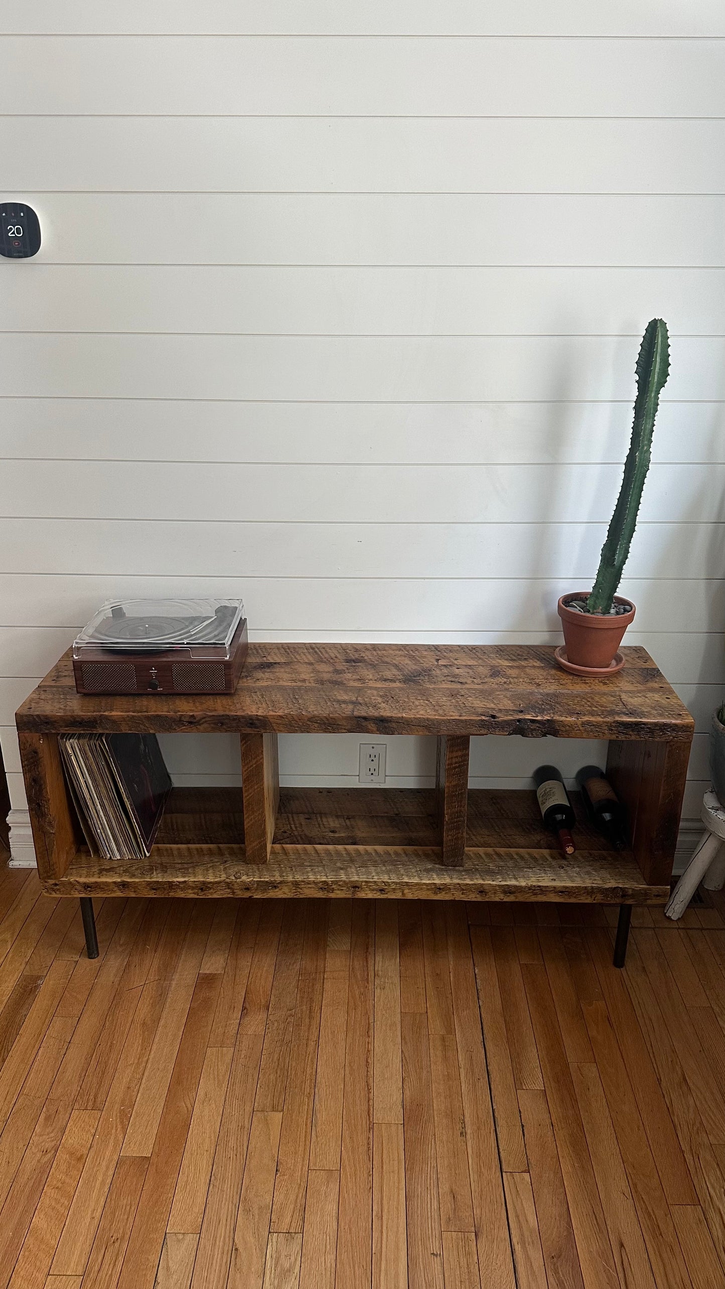 50” L Rustic Wood Minimalist Media / Vinyl Stand on Pin Legs