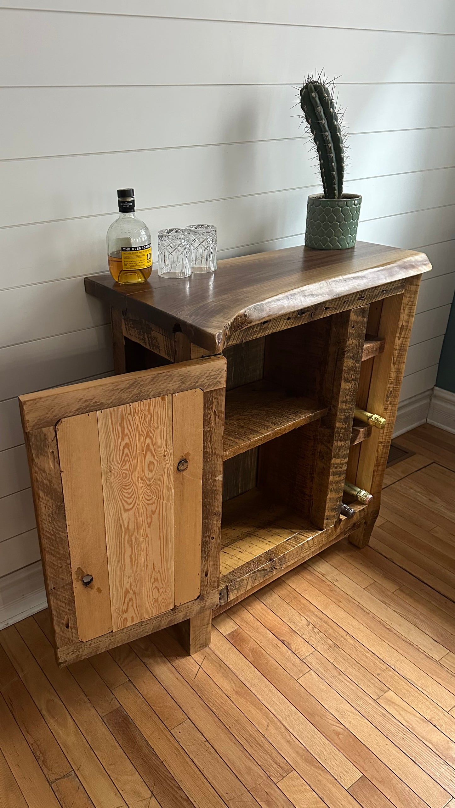 32” L Compact Rustic Wood Bar / Kitchen Cabinet