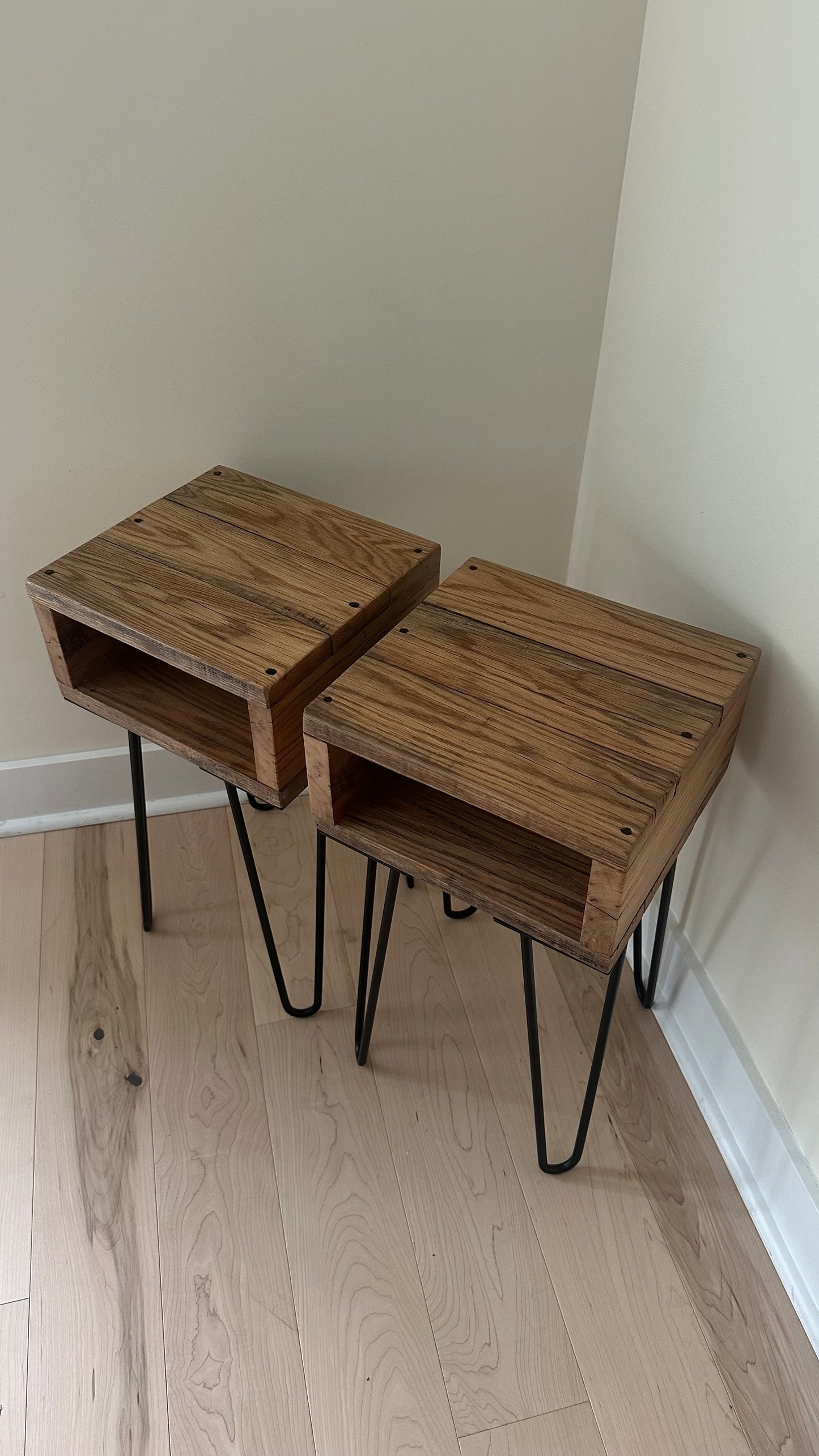 2 x Rustic Oak Wood Night Stands / Side Tables