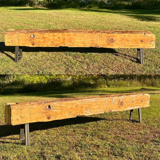 8' L Rustic Reclaimed Hand Hewn Beam Bench