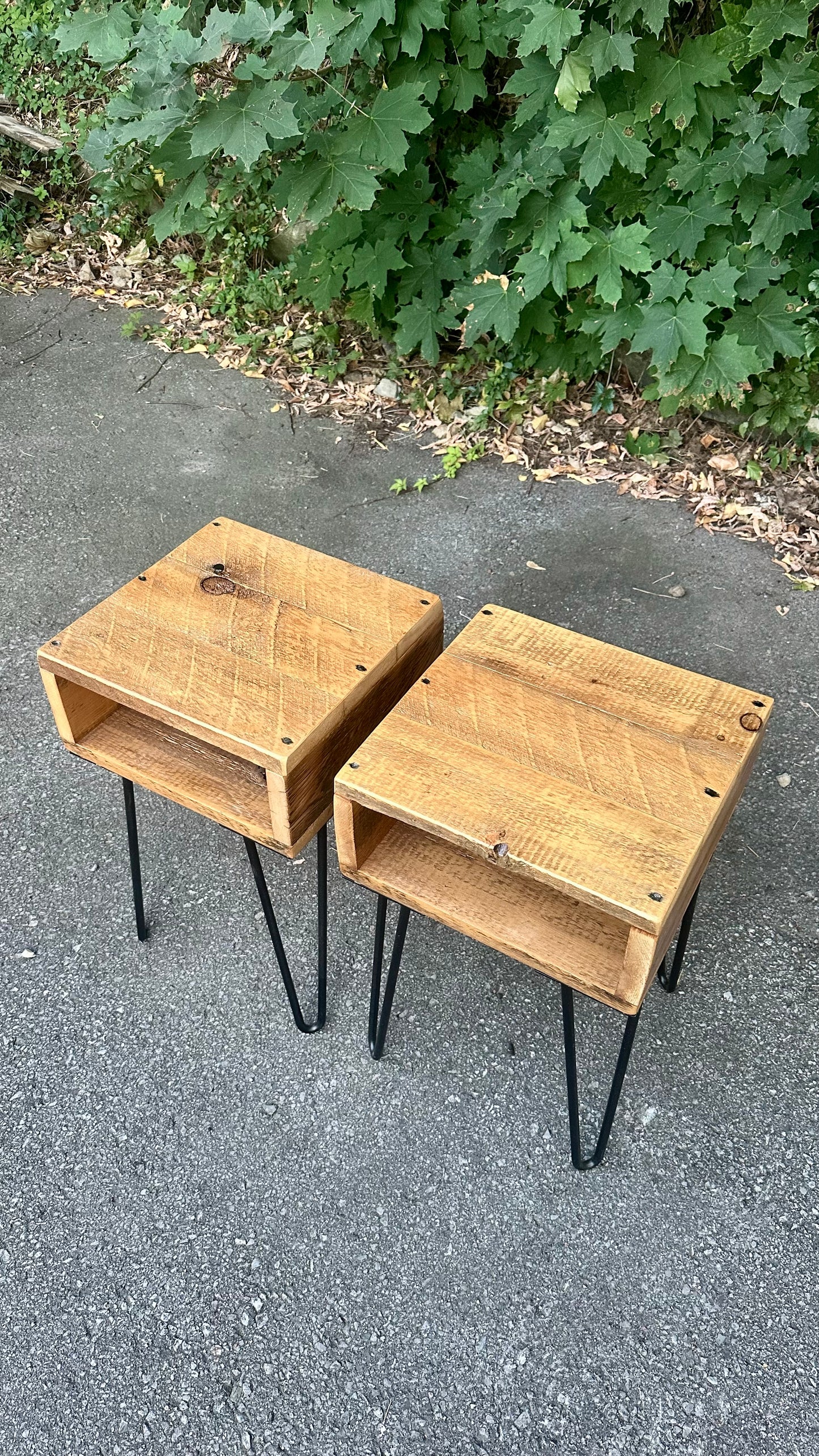 2 x Rustic Reclaimed Wood Night Stands / Side Tables