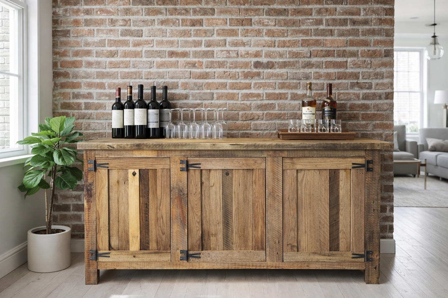 6’ L Rustic Bar Height Sideboard / Cabinet