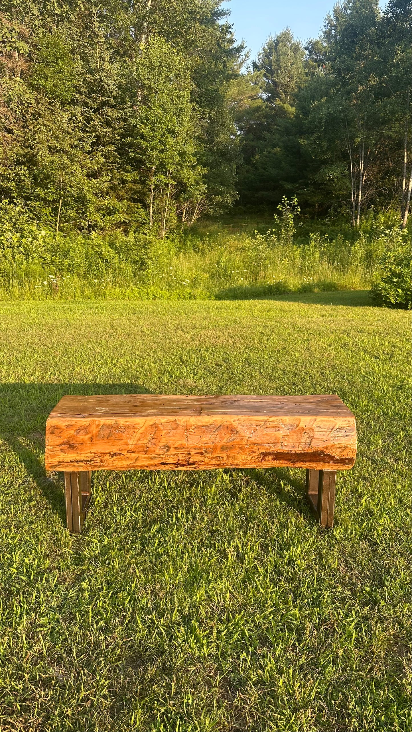 3 1/2’ L Rustic Reclaimed Barn Wood Beam Bench