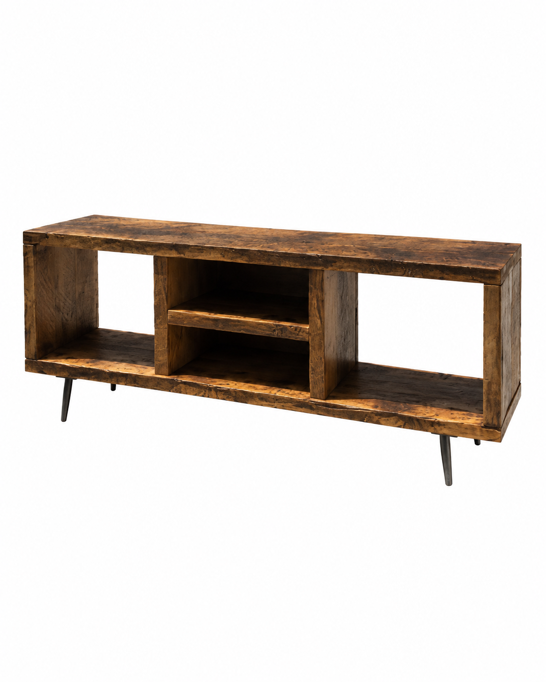 6' L Rustic Wood Media Stand on Pin Legs