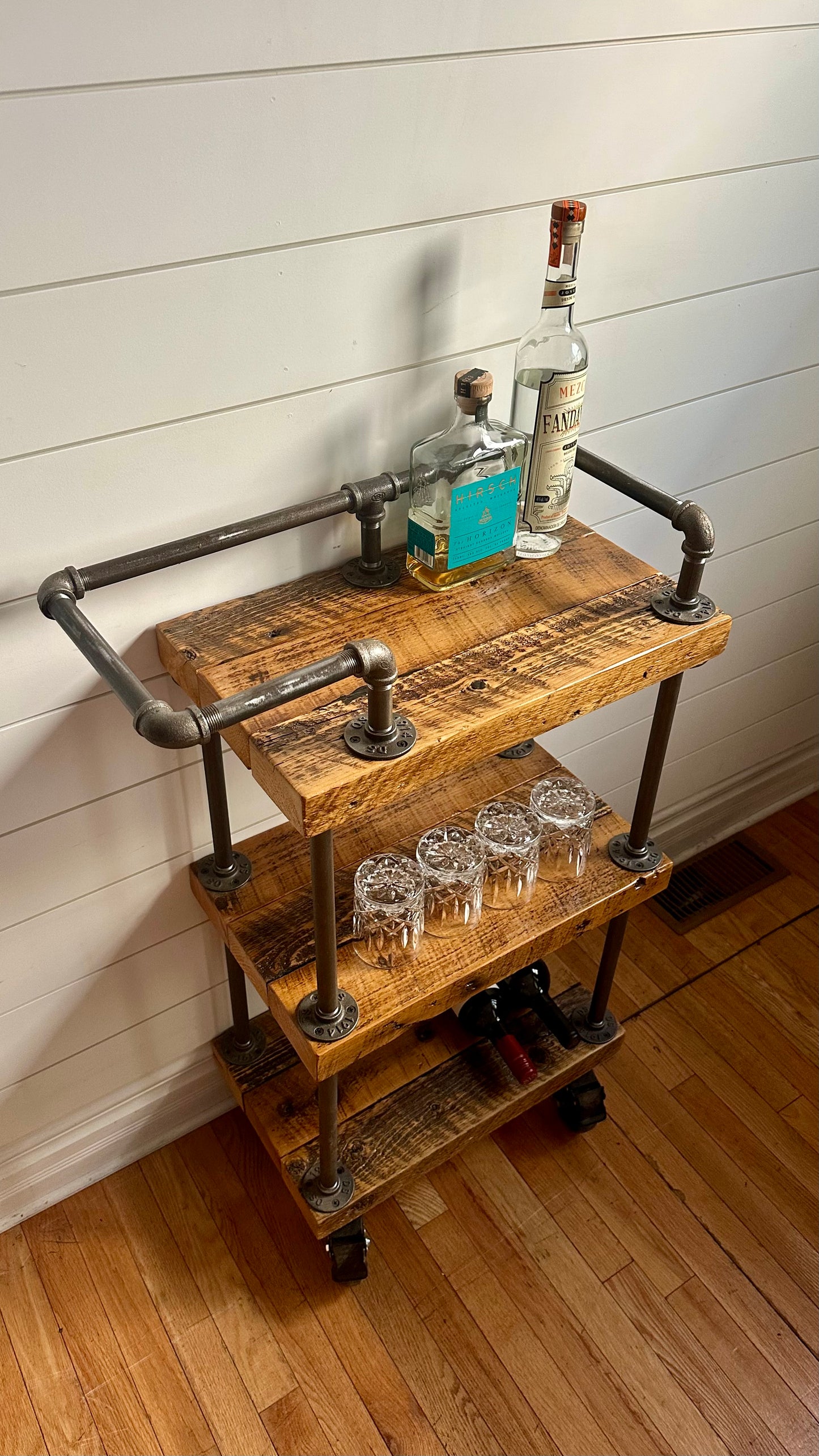 Rustic Reclaimed Wood + Iron Bar / Kitchen Cart