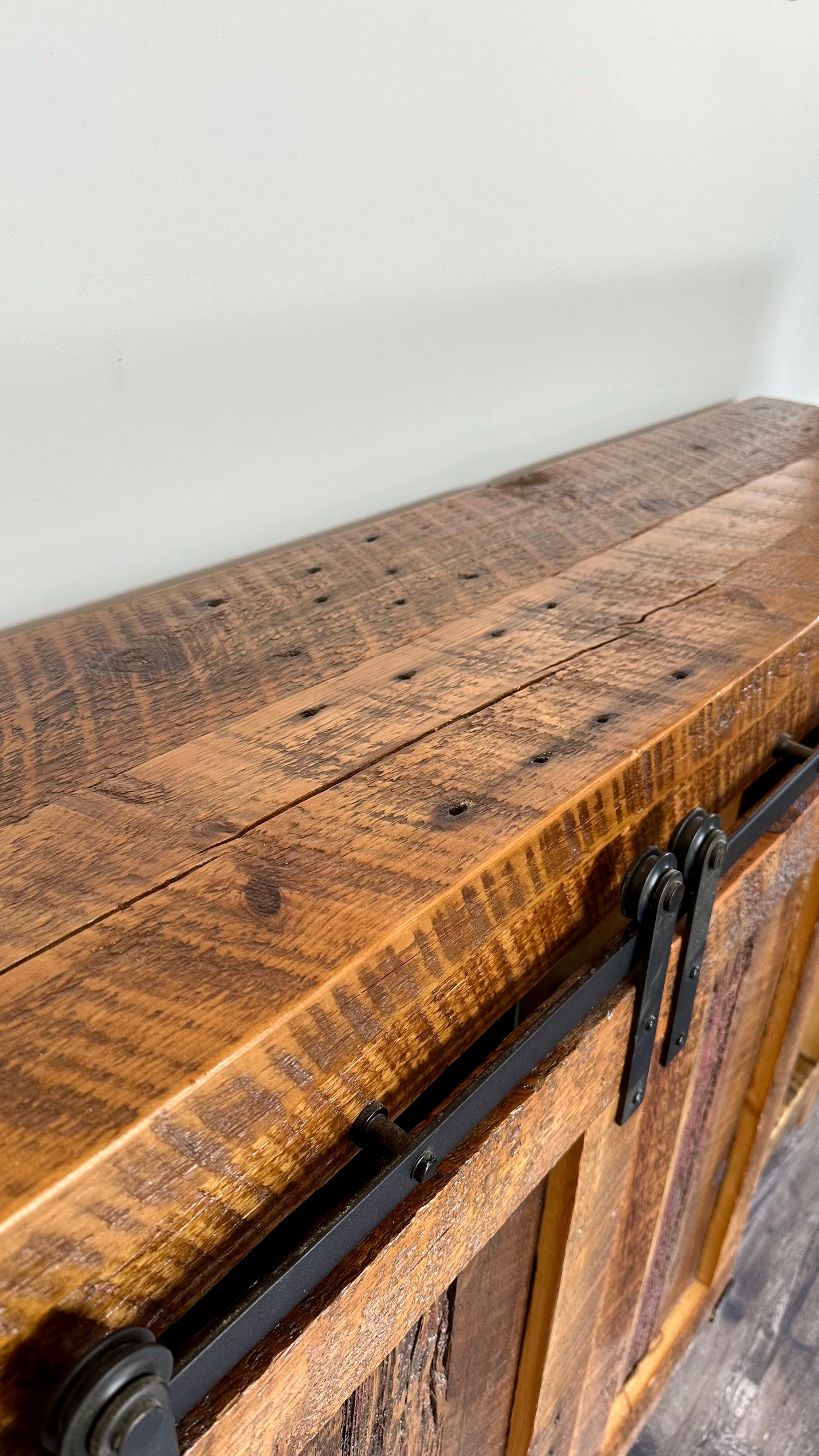 5’ L Rustic Wood Barn Door Cabinet