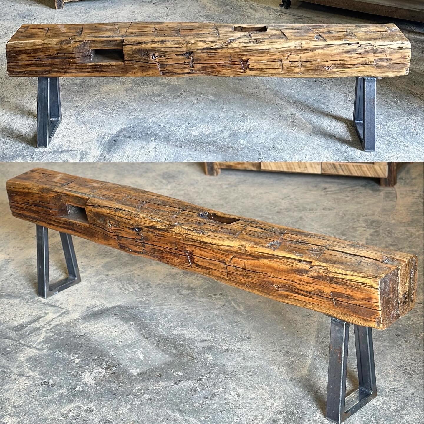 6’ Rustic Reclaimed Barn Wood Beam Bench on Steel Legs