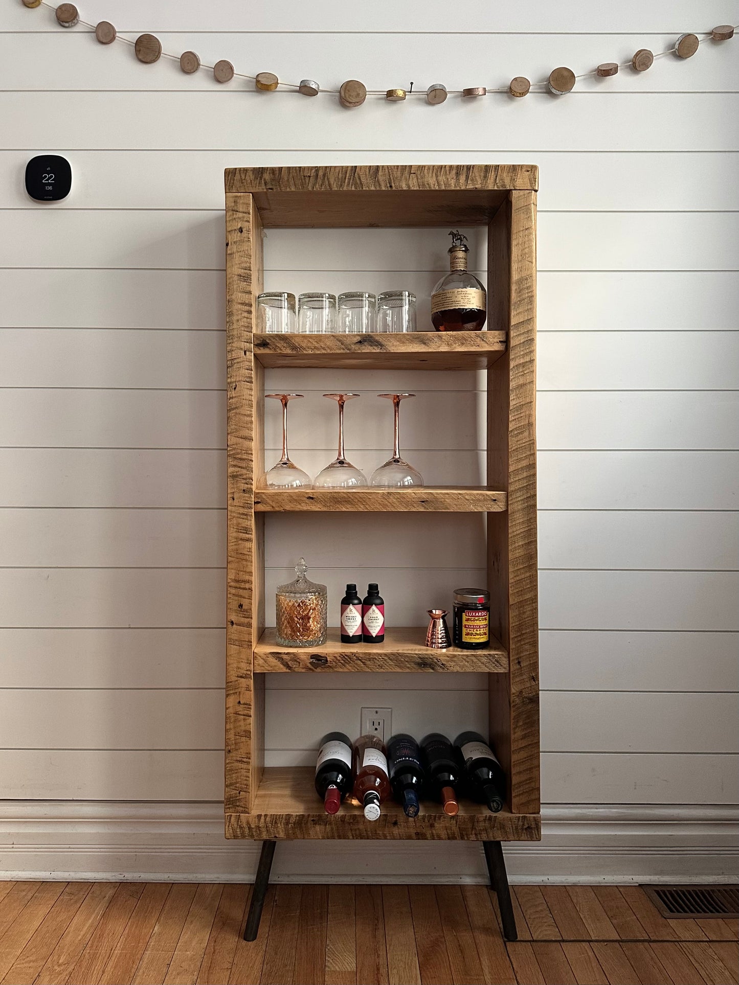 5’ H Rustic Reclaimed Ash Wood Bookcase on Pin Legs
