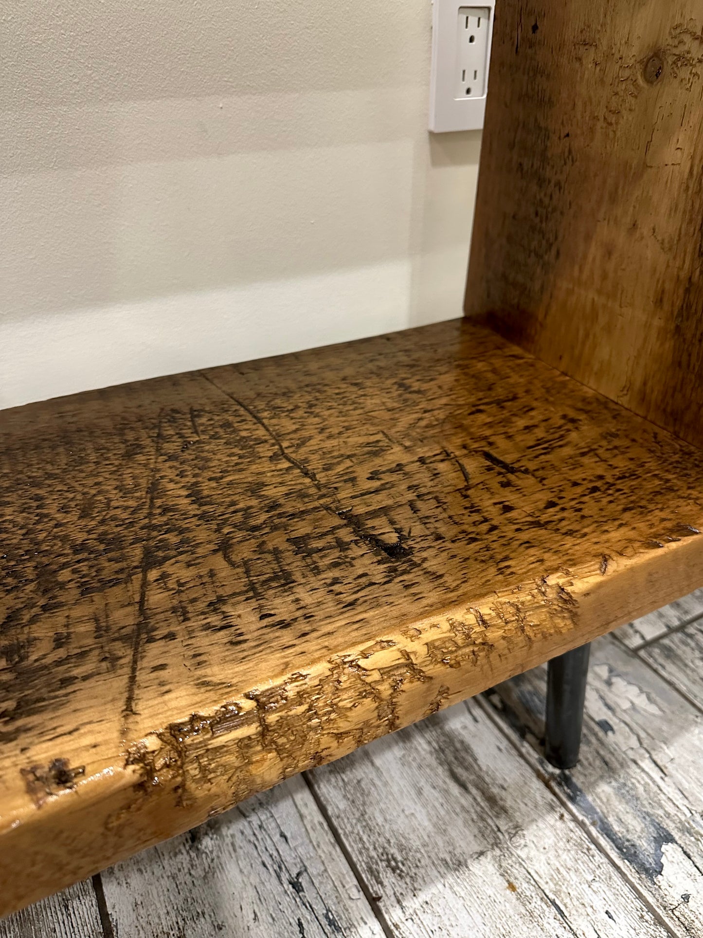 5’ L Minimalist Rustic Wood Media Stand on Pin Legs