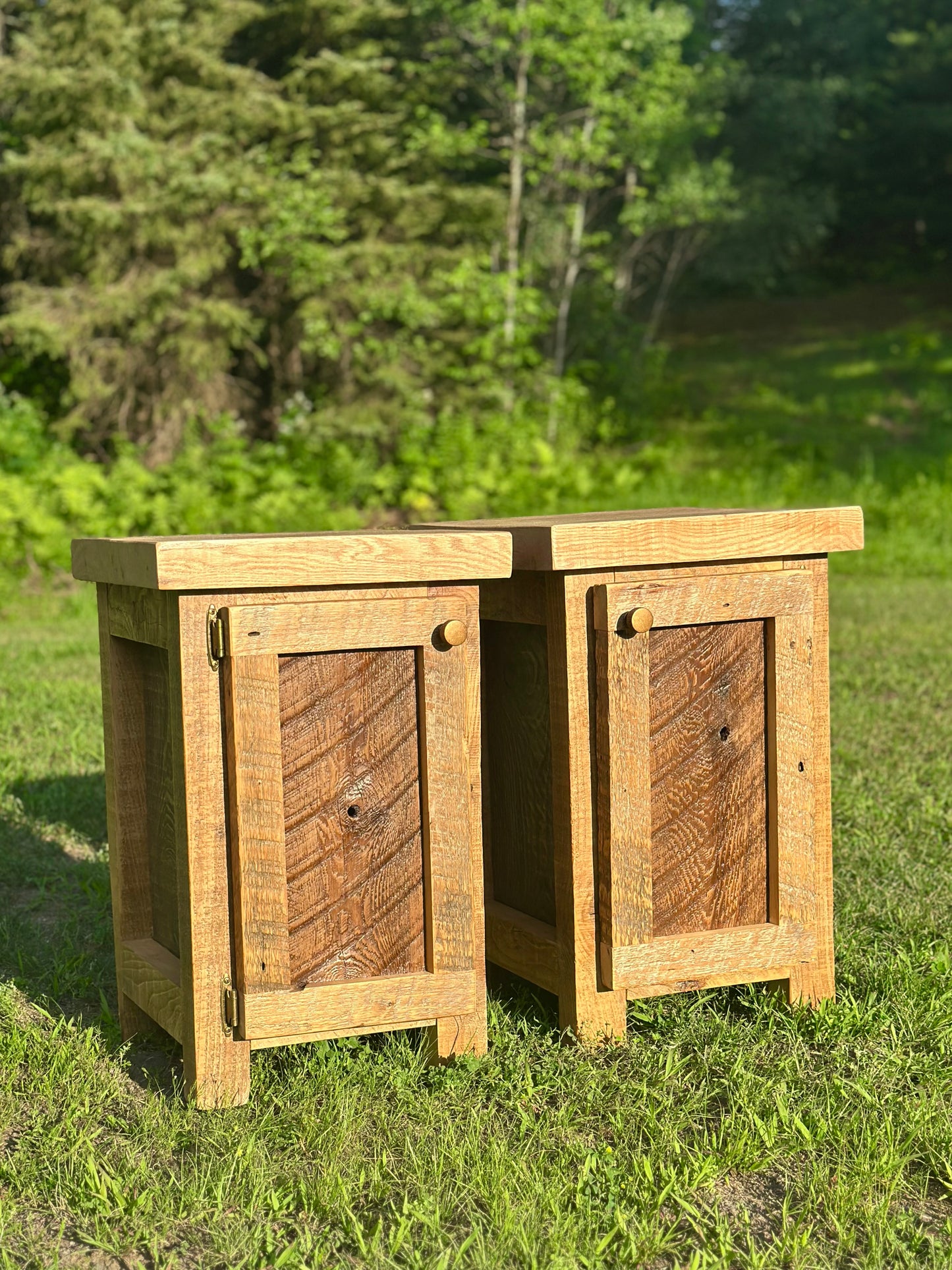 2 x Rustic Wood Night Stands / Side Tables