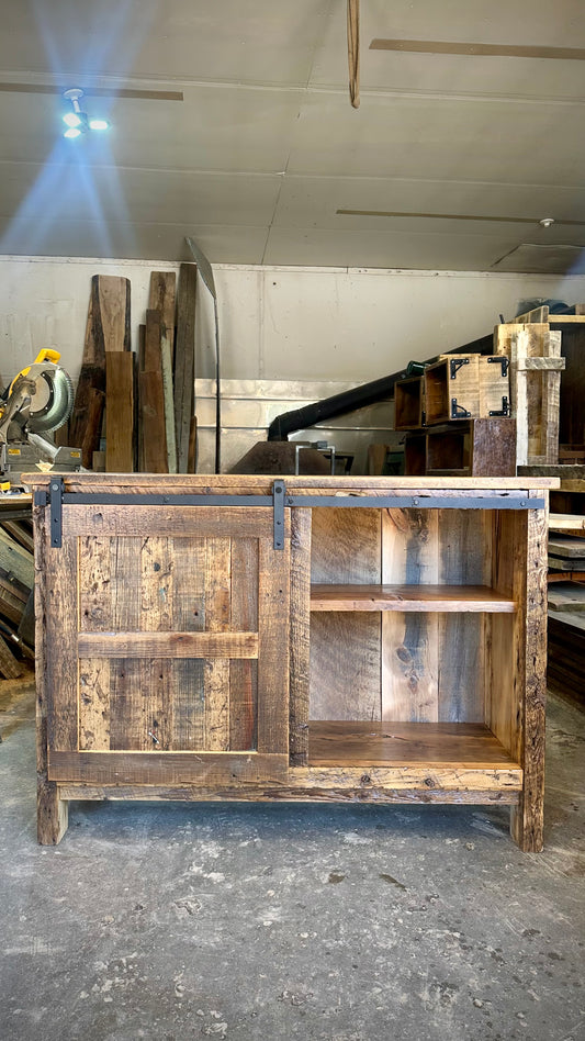 52” L Rustic Wood Barn Door Bar Cabinet