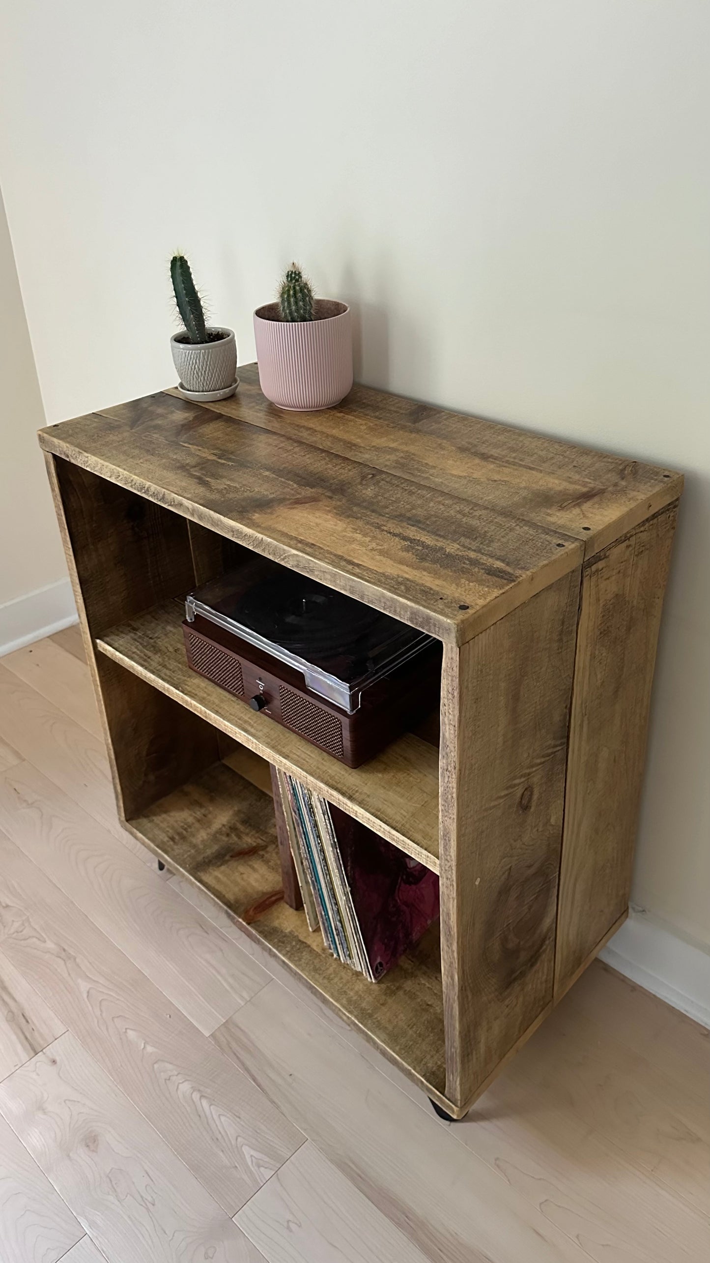 2 1/2’ L Rustic Wood Record / Media Table