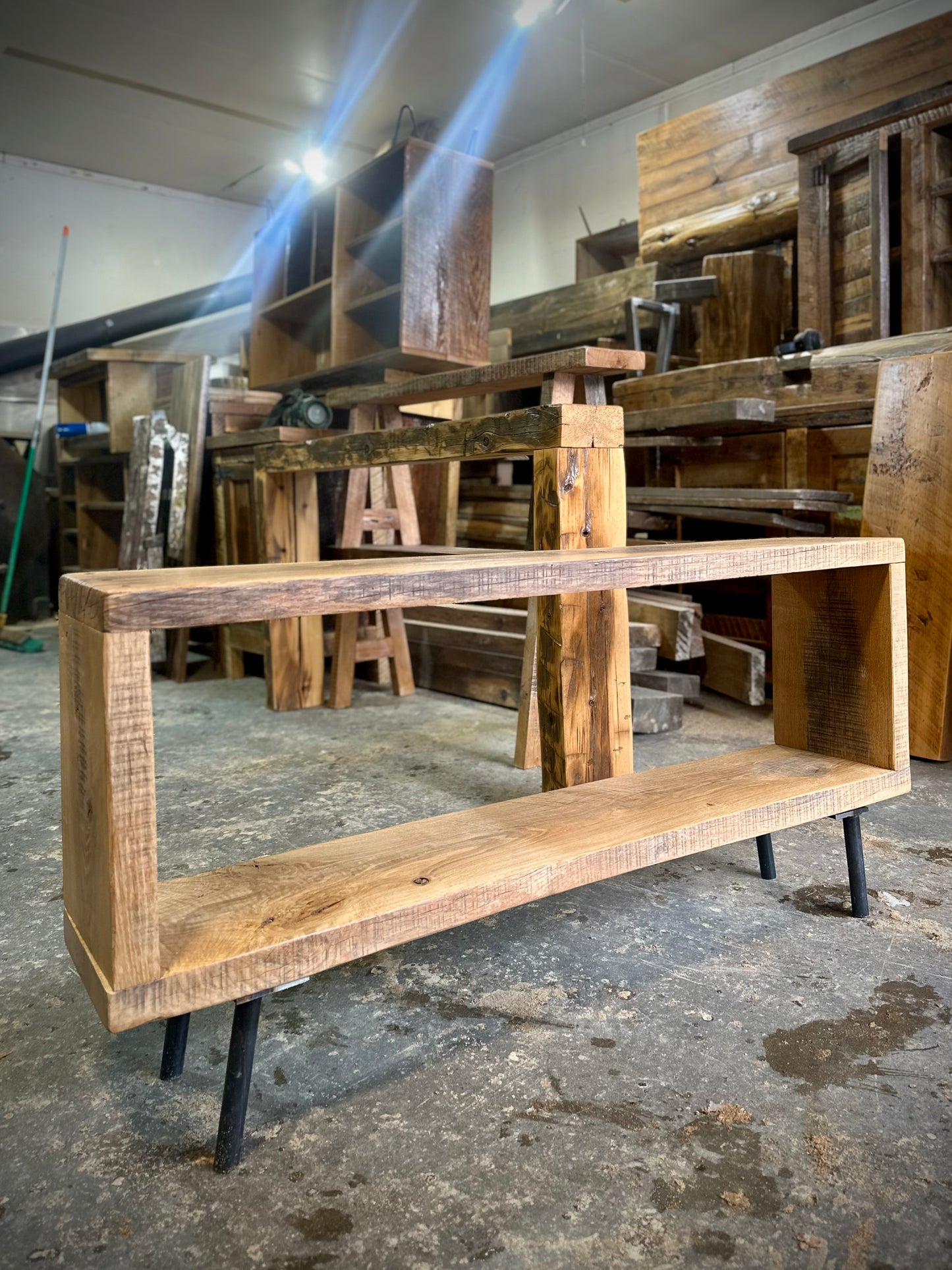 4’ L Rustic Reclaimed Oak Wood Media Stand